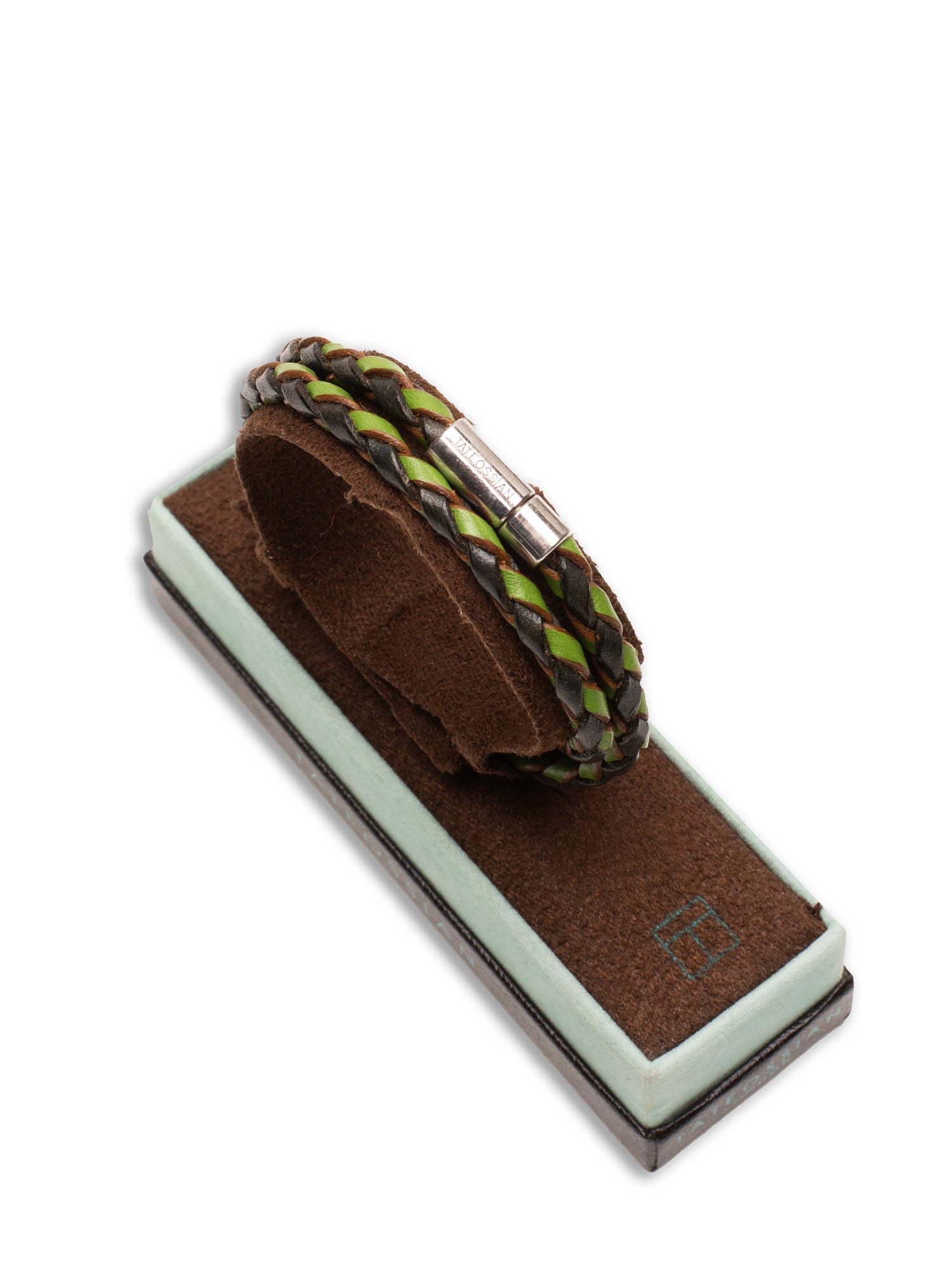 TATEOSSIAN London Green Double Wrap Leather Bracelet L NEW