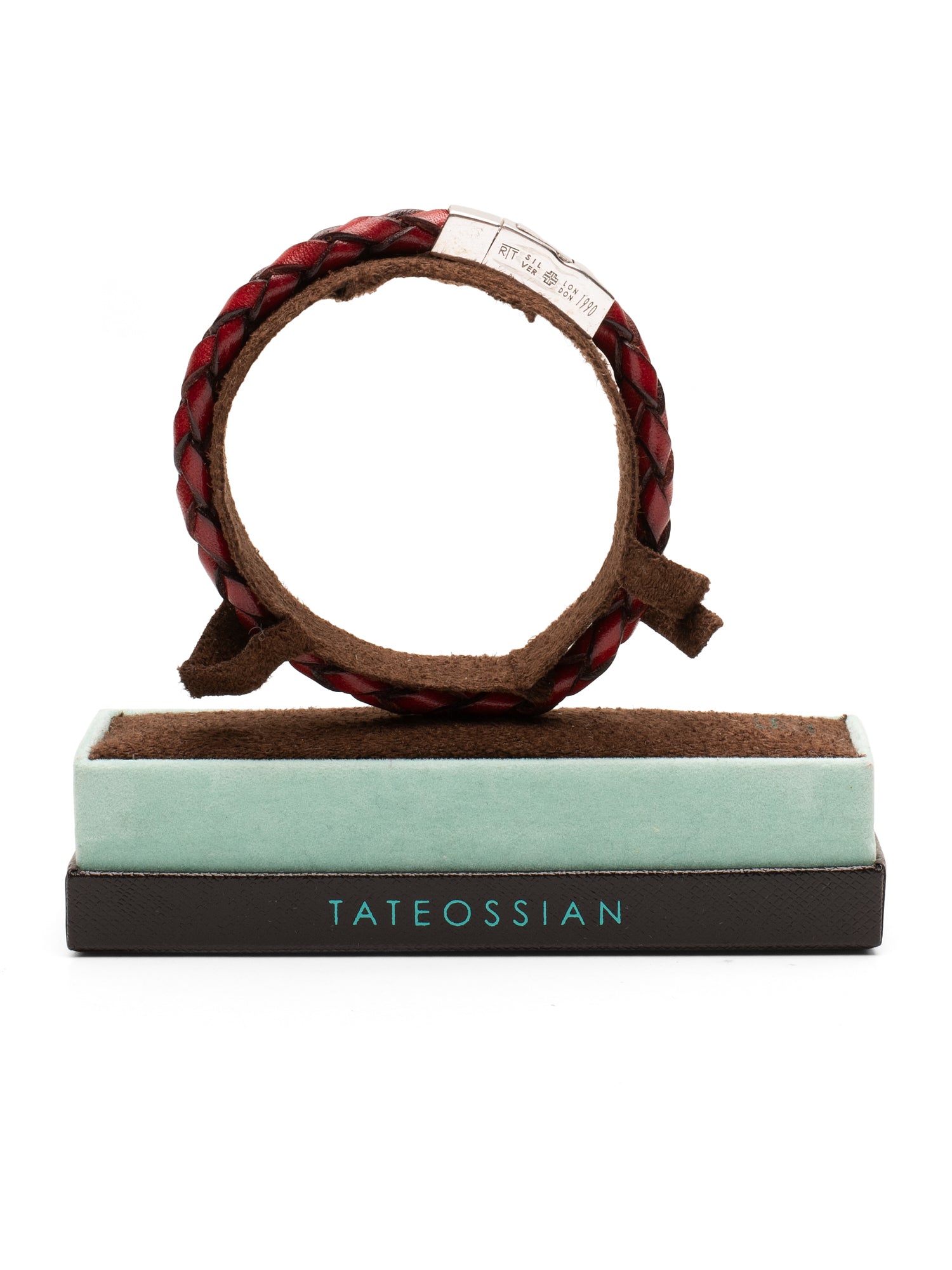 TATEOSSIAN London Red Leather Bracelet with Sterling Silver clasp 19 cm NEW L
