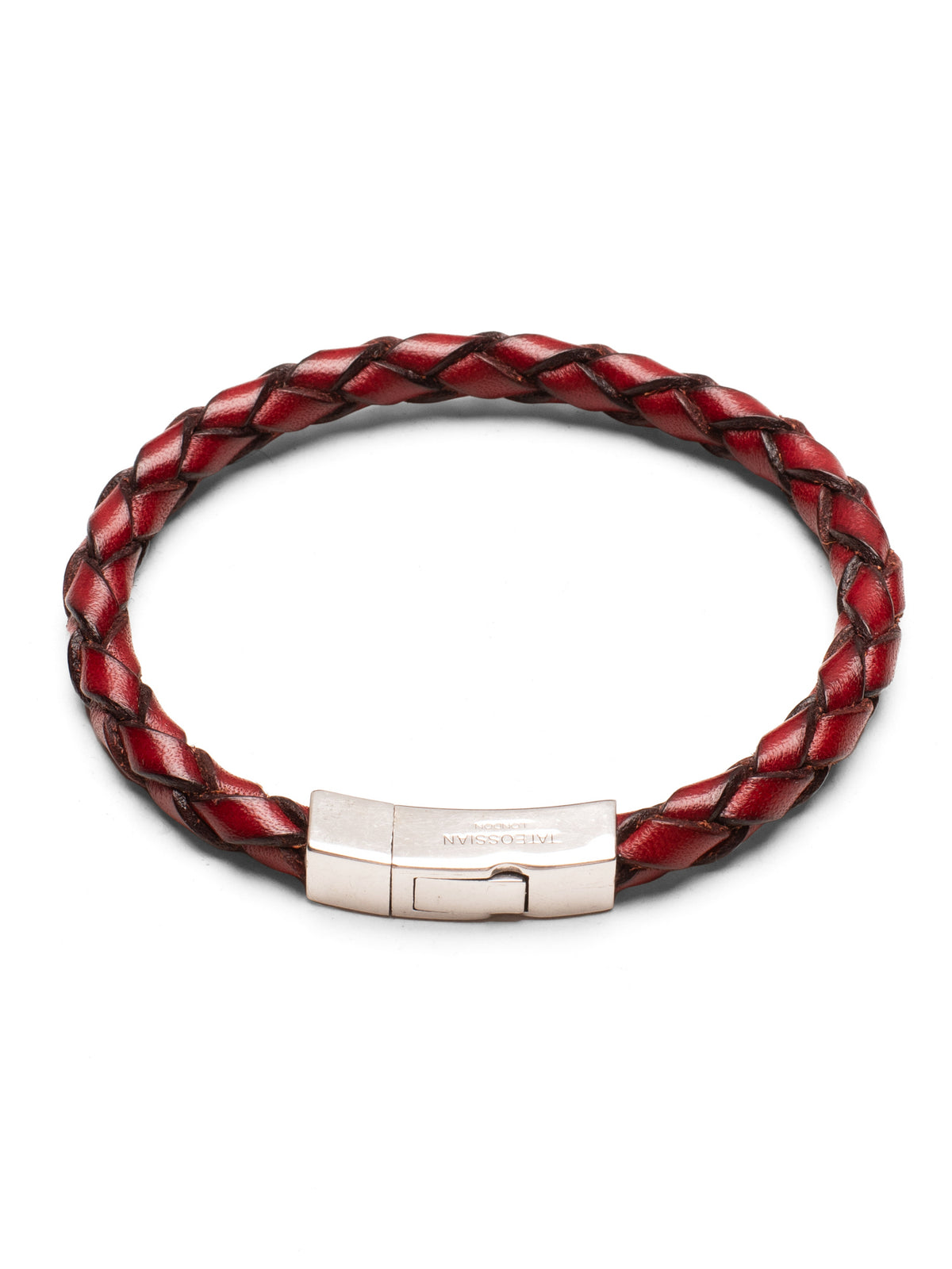 TATEOSSIAN London Red Leather Bracelet with Sterling Silver clasp 19 c