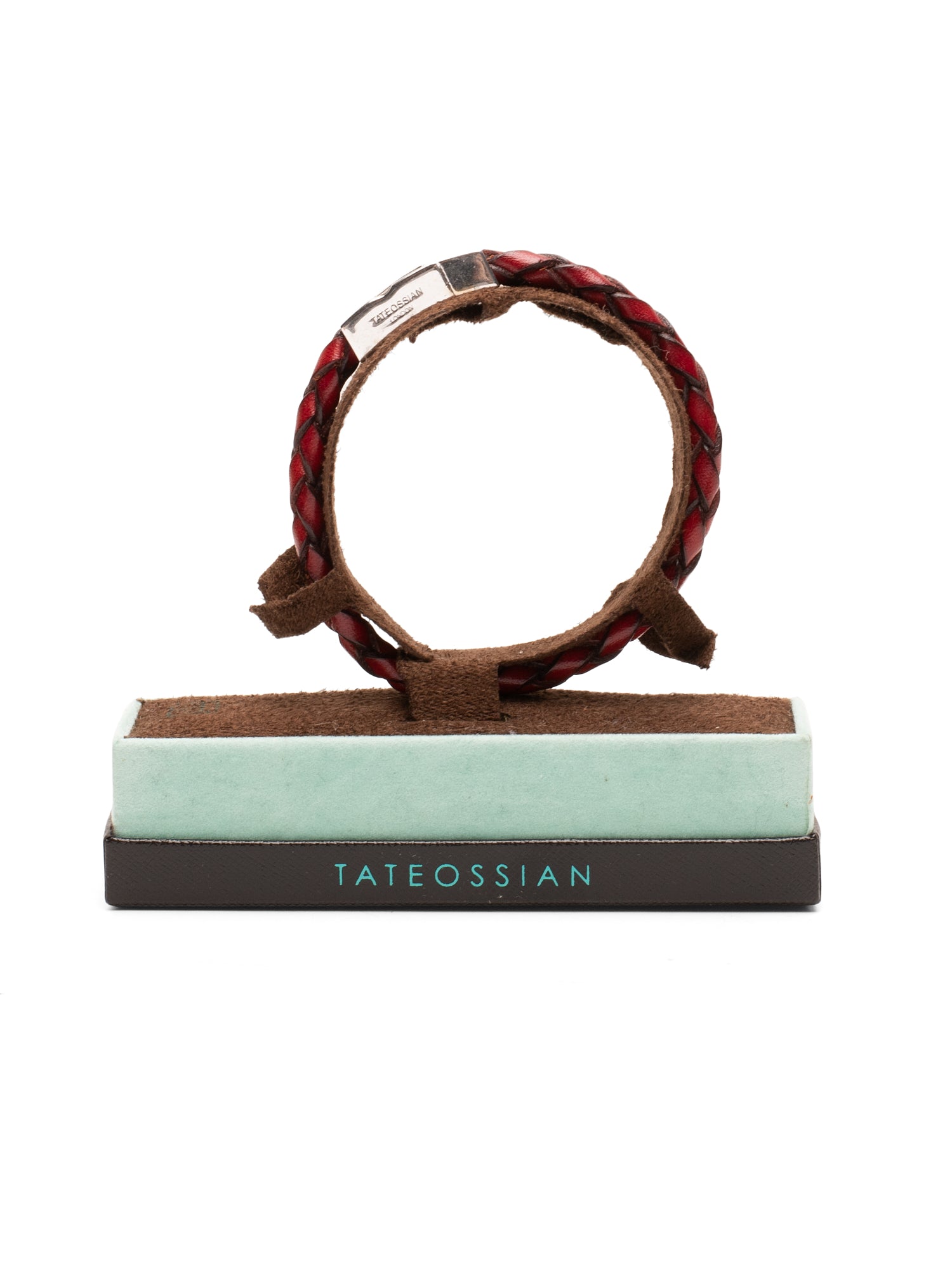 TATEOSSIAN London Red Leather Bracelet with Sterling Silver clasp 19 cm NEW L