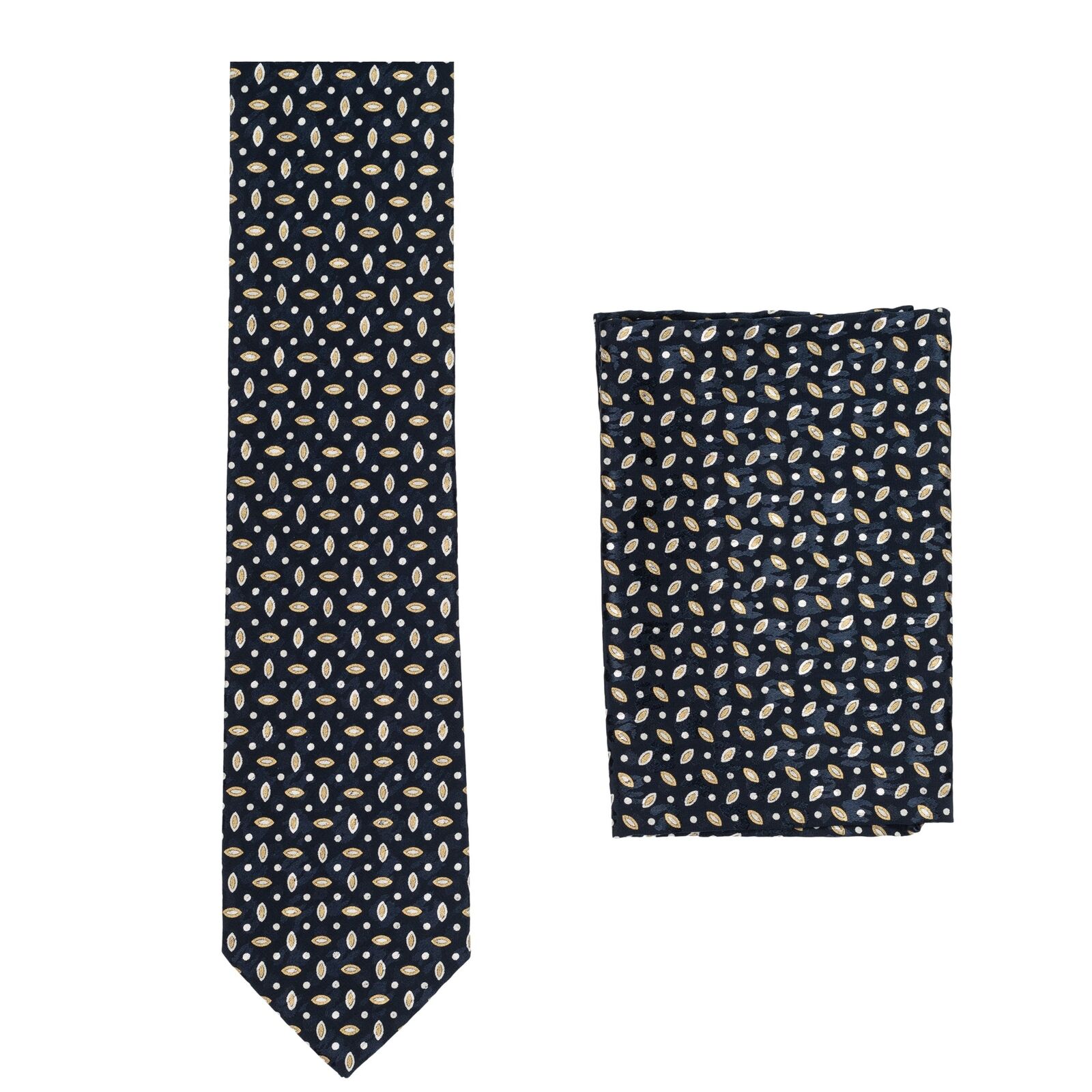 BRIONI Roma Handmade Navy Blue Macro-design Silk Tie Pocket Square Set NEW