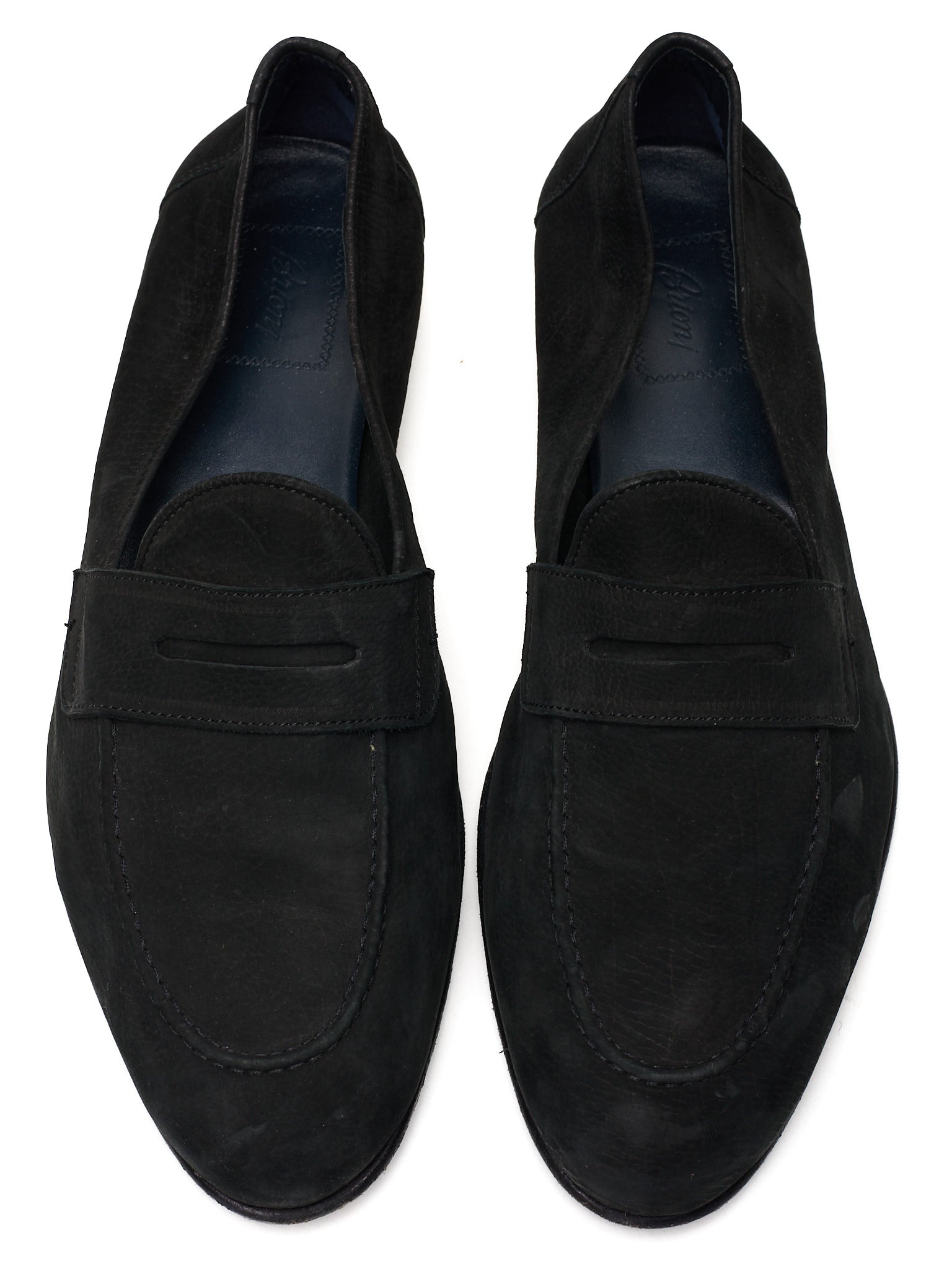 BRIONI Black Nubuck Handmade Appia Penny Loafers US 10