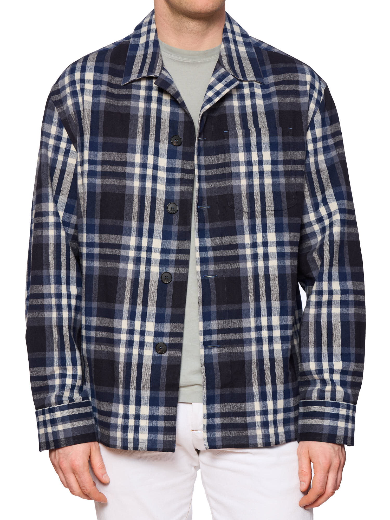 BRIONI Blue Plaid Flannel Cotton Long Sleeve Overshirt XL