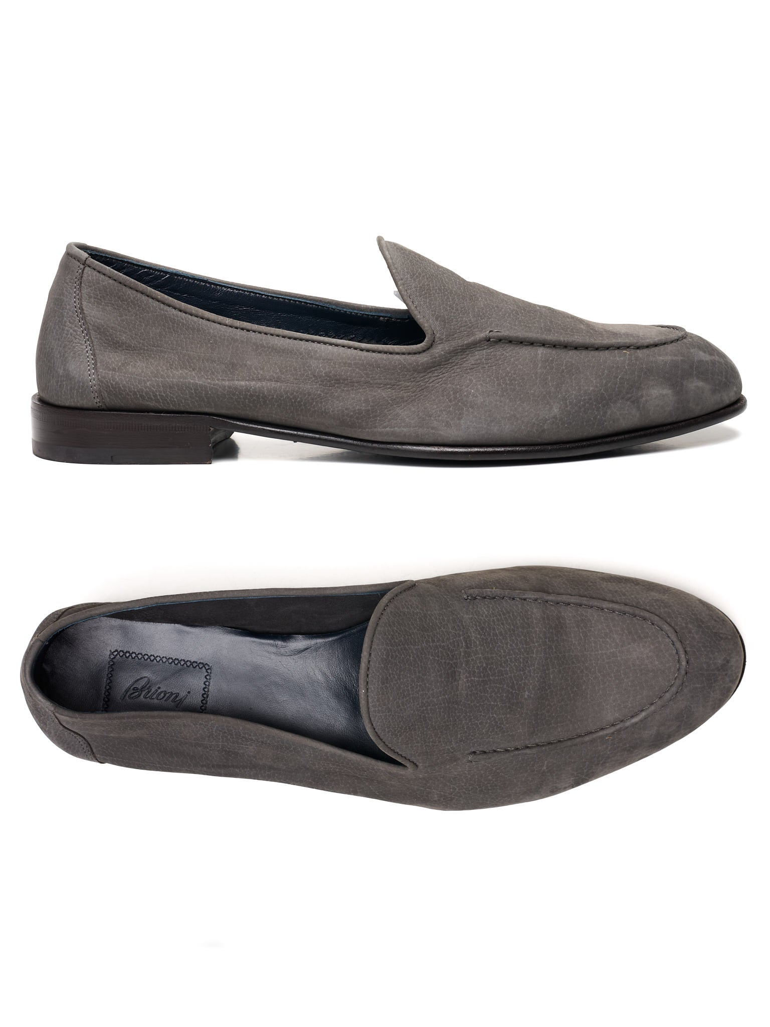 BRIONI Gray Nubuck Handmade Appia Penny Loafers US 10