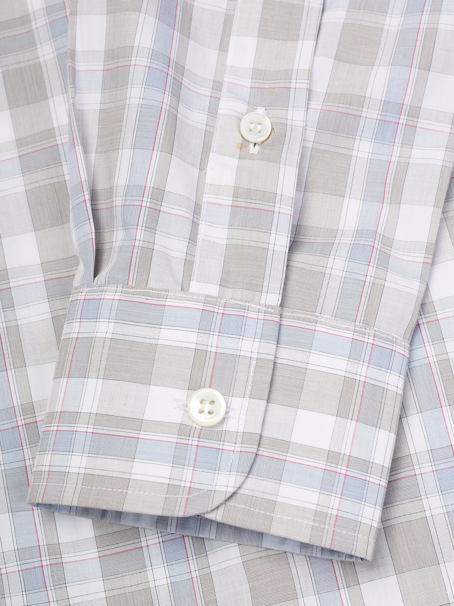 BRIONI Handmade Gray Plaid Cotton Dress Shirt L