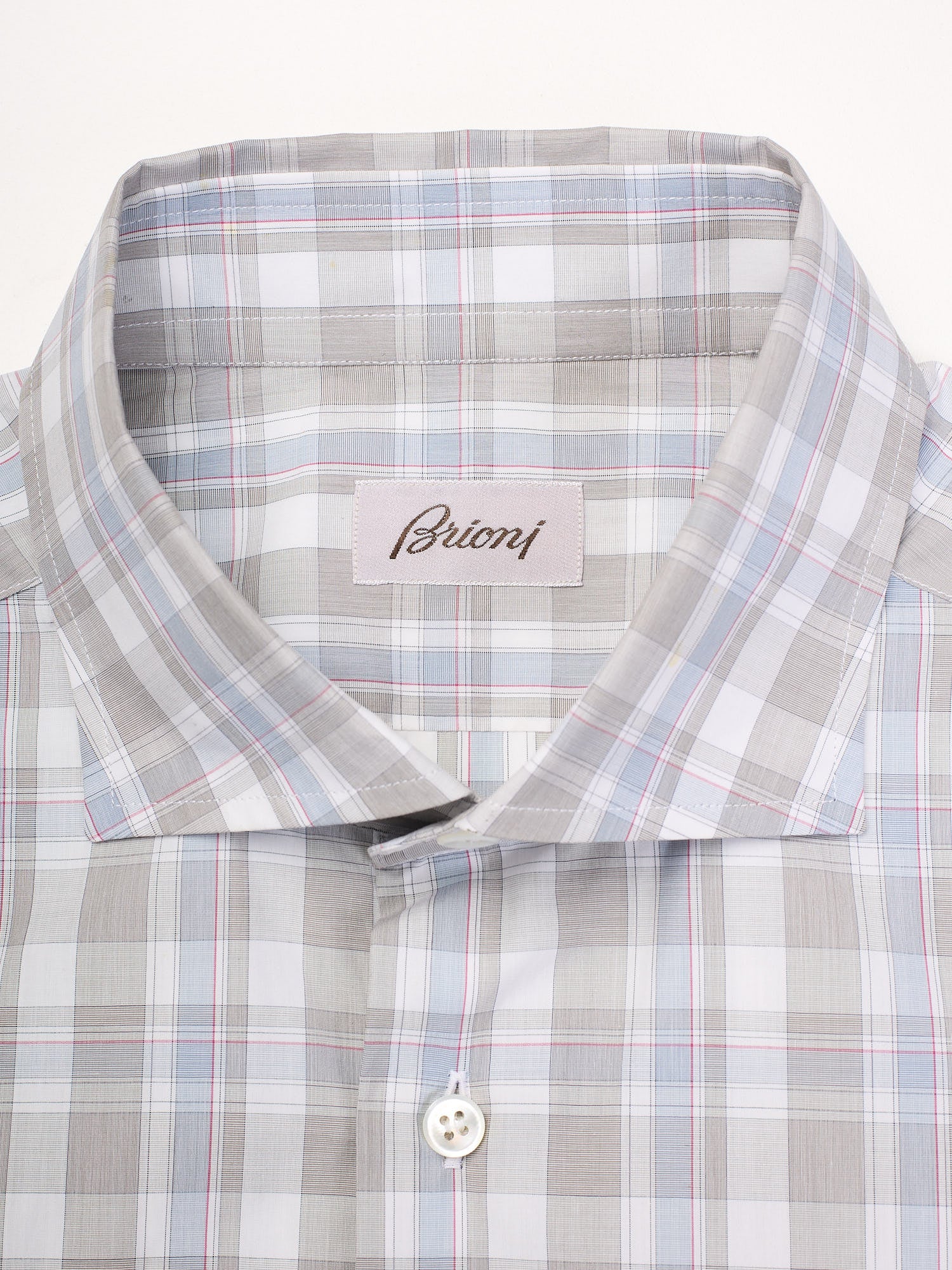 BRIONI Handmade Gray Plaid Cotton Dress Shirt L