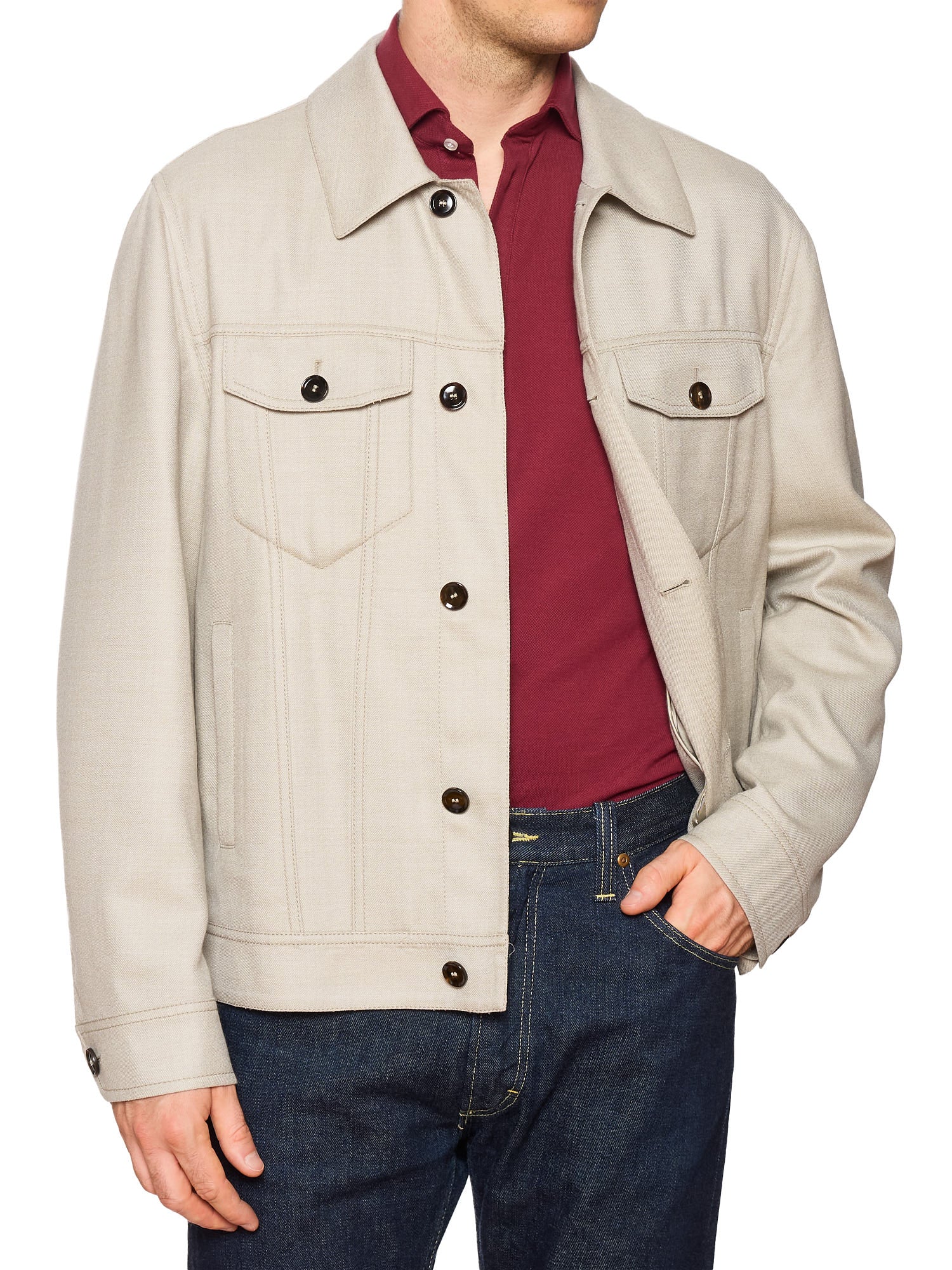 BRIONI Gray Virgin Wool Trucker Jacket "Neutrals"