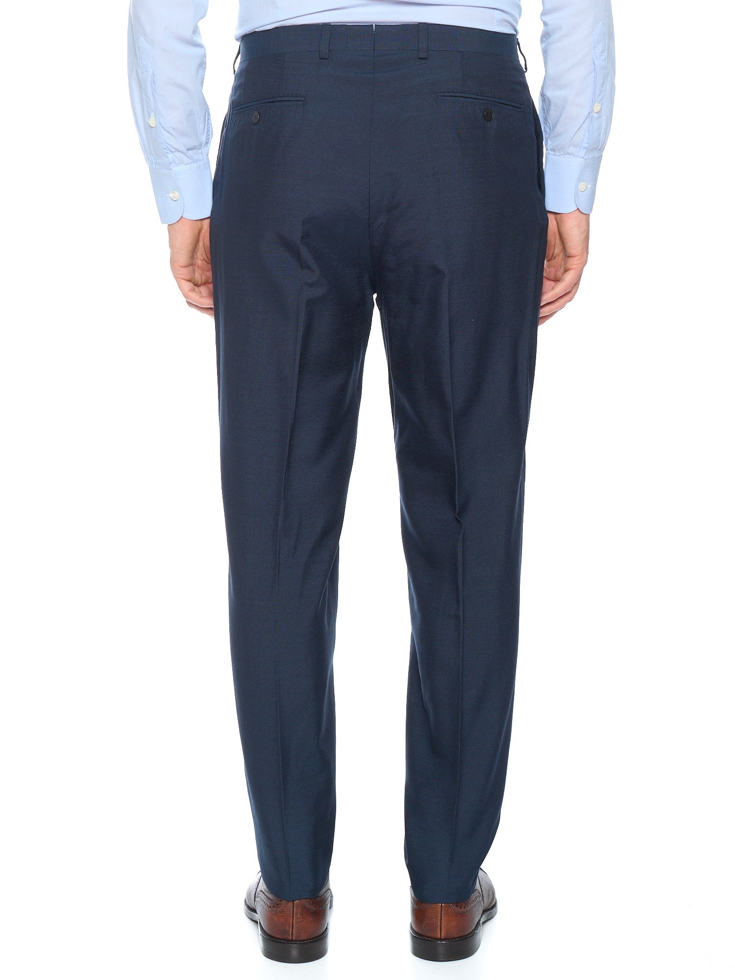 BRIONI Navy Blue Silk Double Pleated Dress Pants