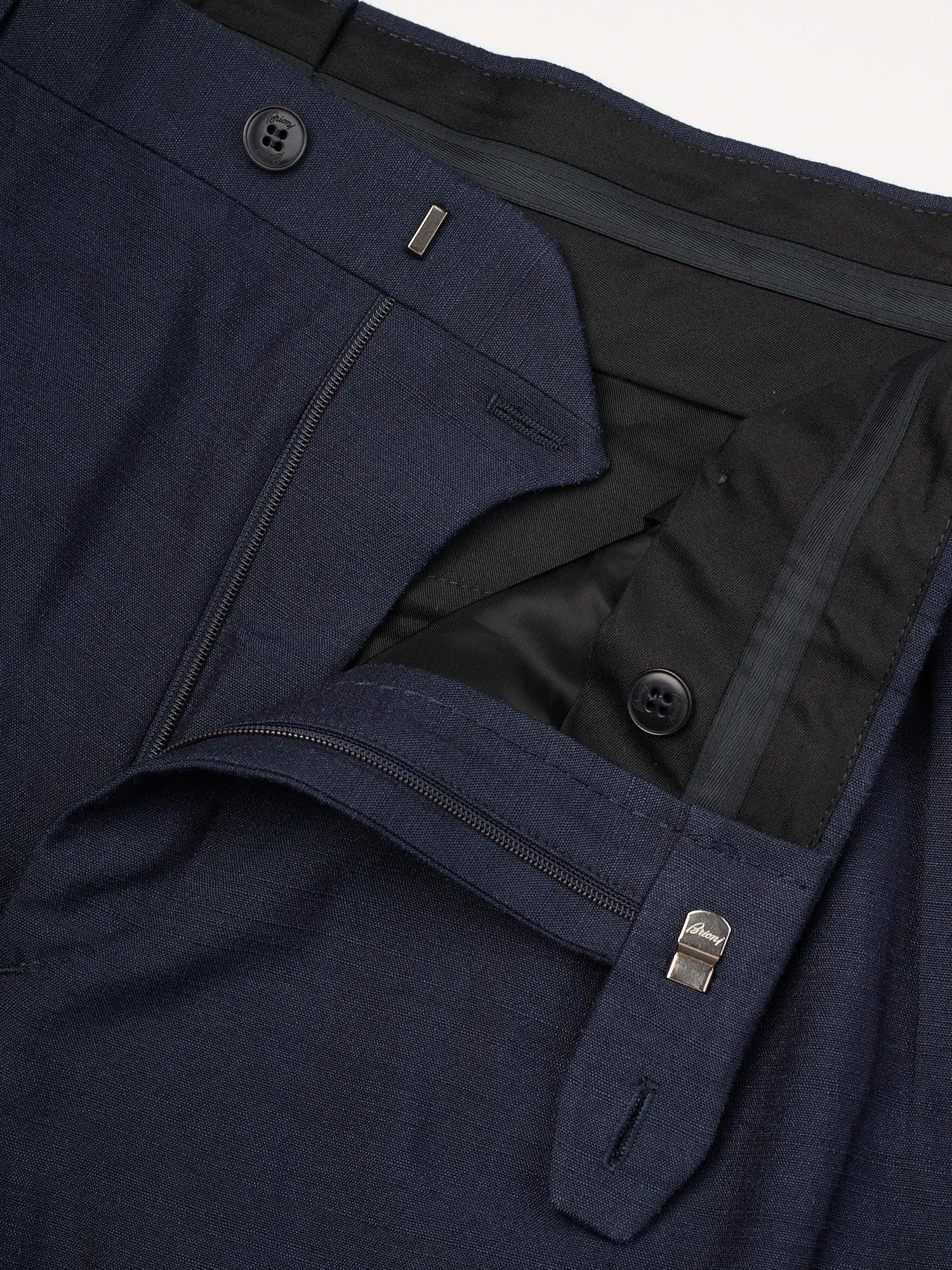 BRIONI Navy Blue Silk Double Pleated Dress Pants