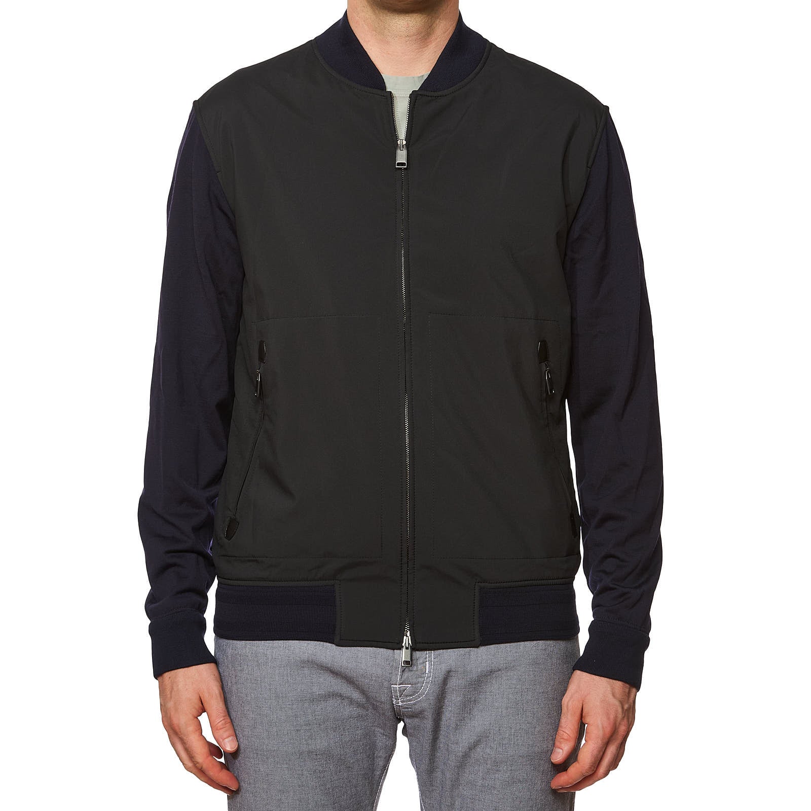 BRIONI Navy Blue Virgin Wool Bomber Jacket Blouson NEW L XL Slim