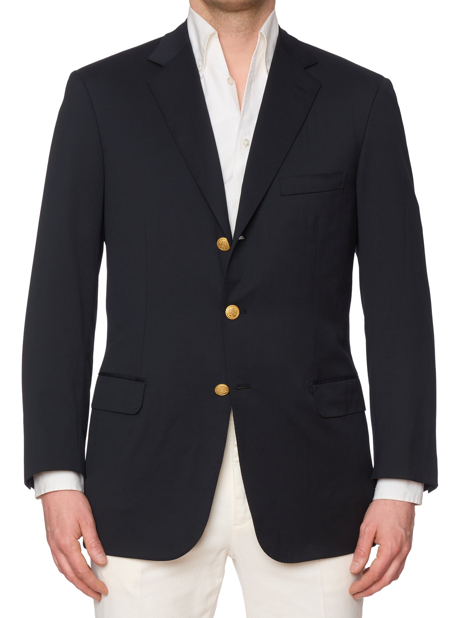 BRIONI Navy Blue Wool Blazer Jacket Size US 41 EU 51 Crest