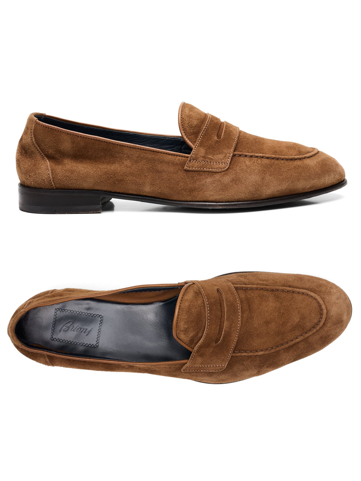 BRIONI Tobacco Brown Suede Appia Penny Loafers US 10