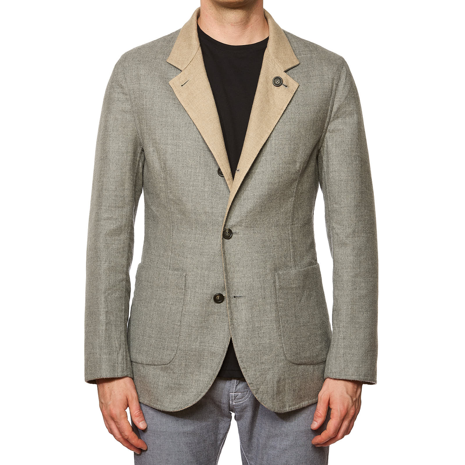 BRUNELLO CUCINELLI Beige-Gray Cashmere-Silk Reversible Jacket EU 50 NE
