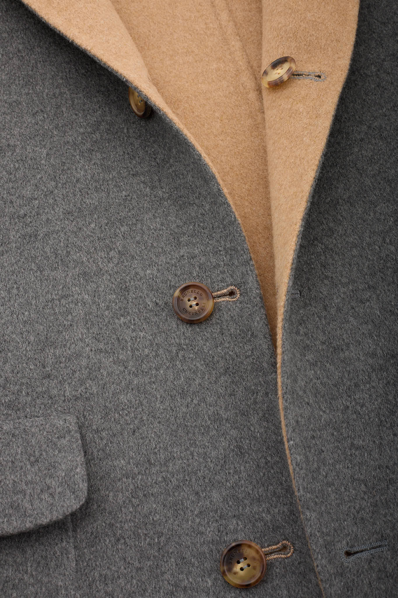 BRUNELLO CUCINELLI Beige-Gray Double Sided Cashmere Overcoat 50