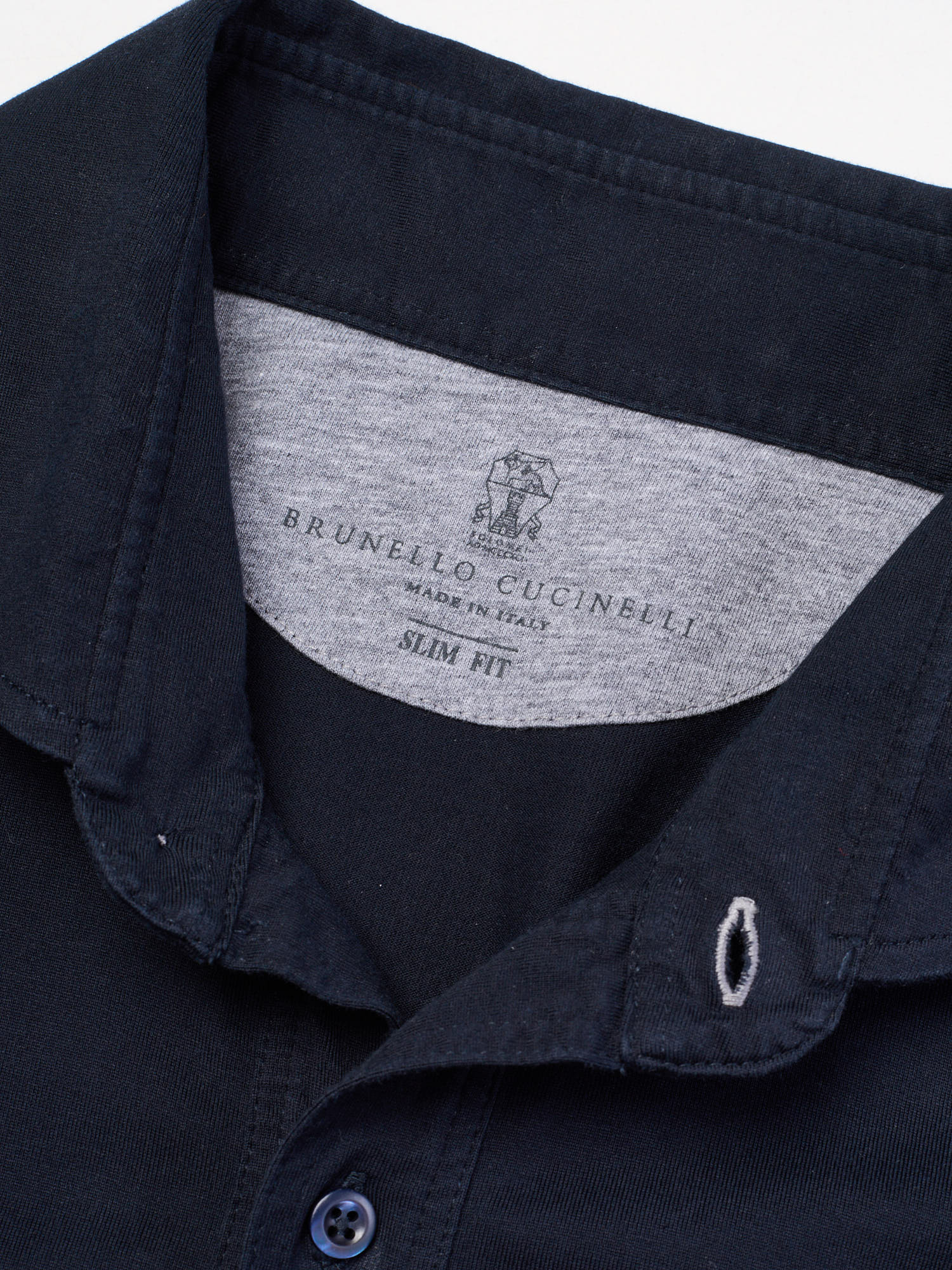 BRUNELLO CUCINELLI Blue Cotton Long Sleeve Slim Fit Polo Shirt Size XL