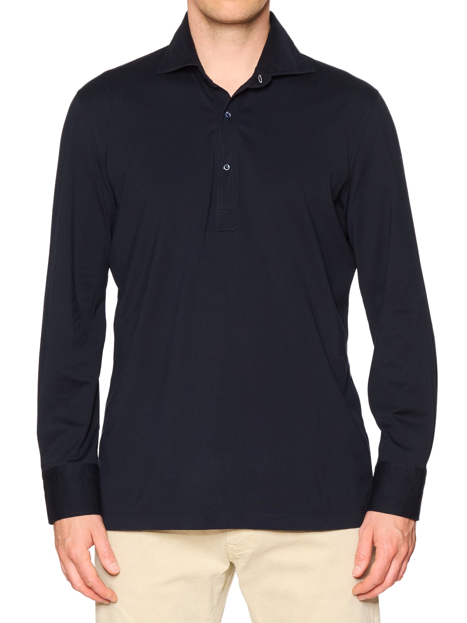 BRUNELLO CUCINELLI Blue Cotton Long Sleeve Slim Fit Polo Shirt Size XL