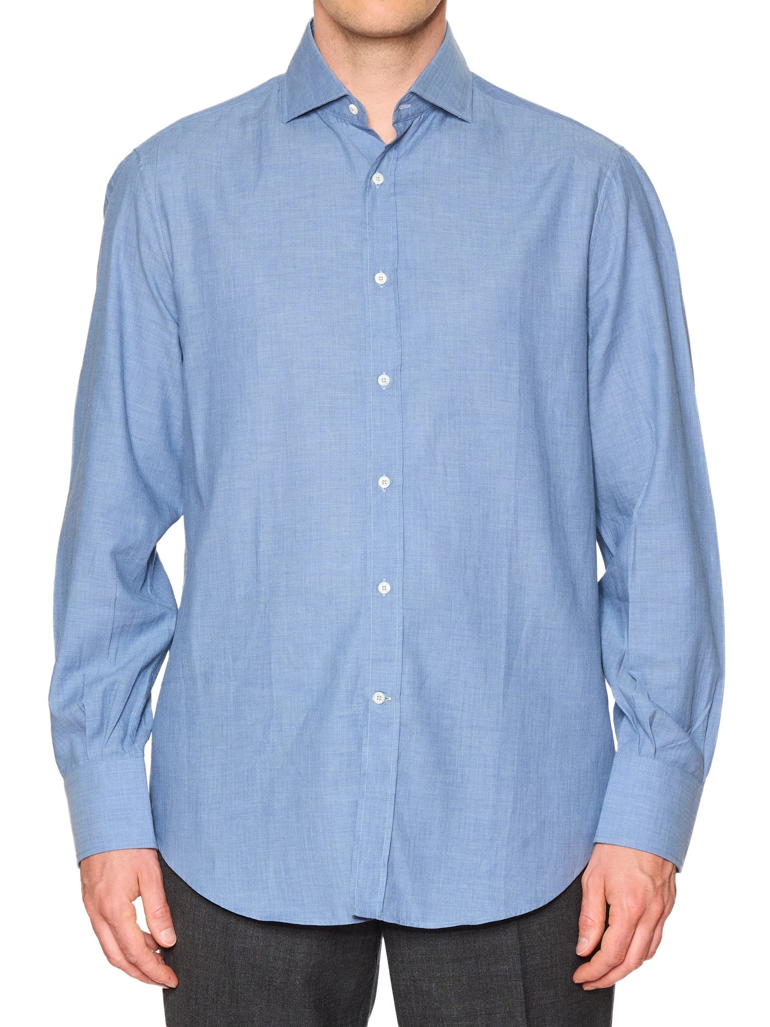 BRUNELLO CUCINELLI Blue Herringbone Cotton Basic Fit Casual Shirt NEW Size M