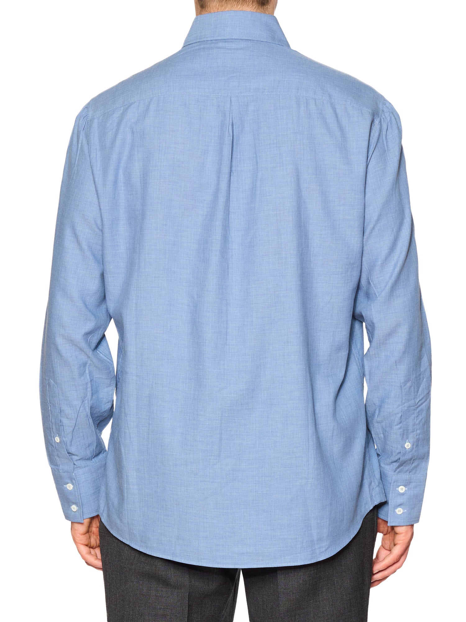 BRUNELLO CUCINELLI Blue Herringbone Cotton Basic Fit Casual Shirt NEW Size M