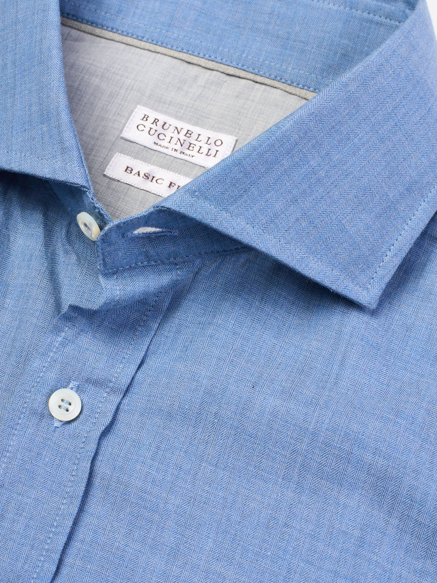 BRUNELLO CUCINELLI Blue Herringbone Cotton Basic Fit Casual Shirt NEW Size M