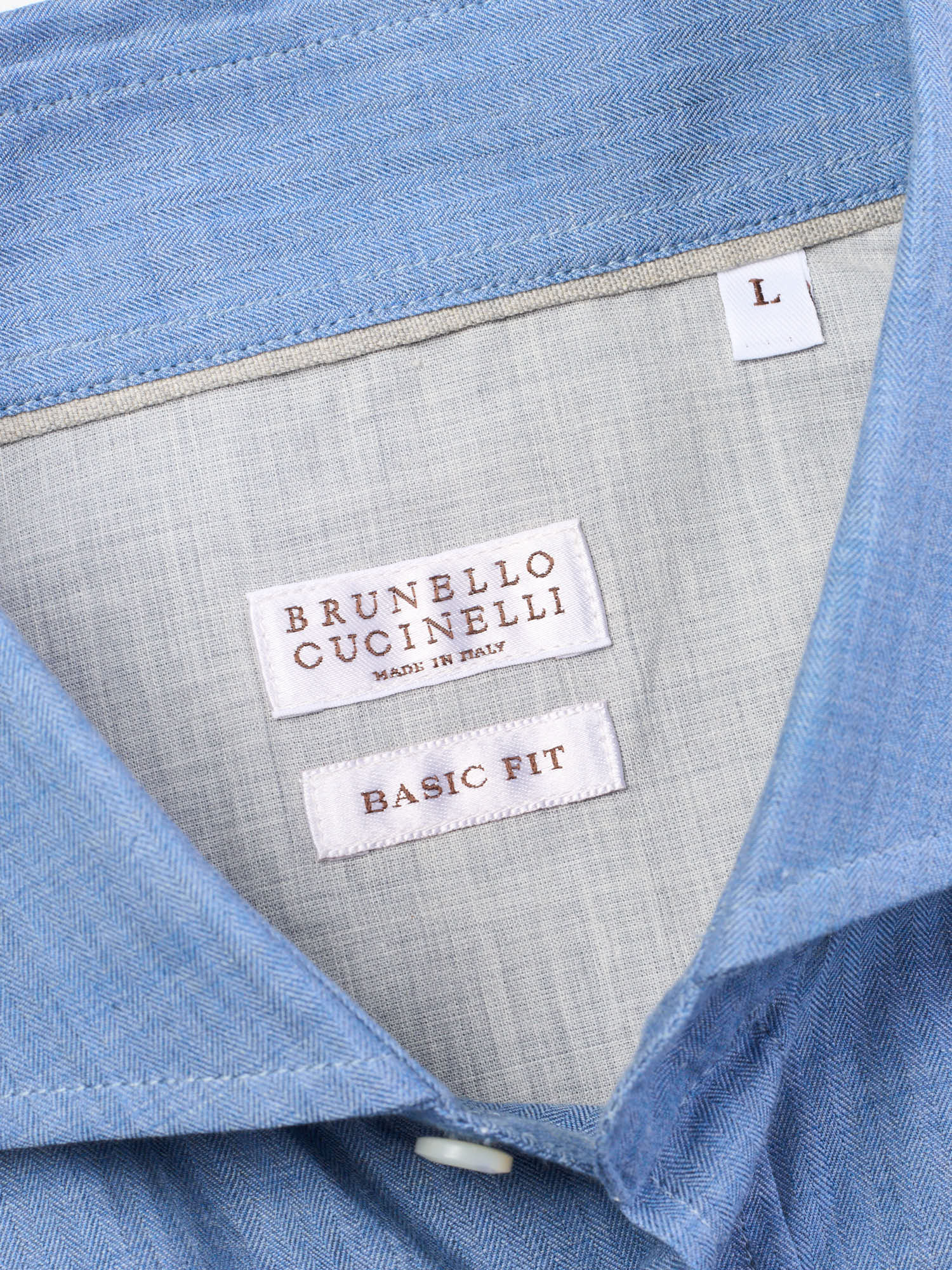 BRUNELLO CUCINELLI Blue Herringbone Cotton Basic Fit Casual Shirt NEW Size M