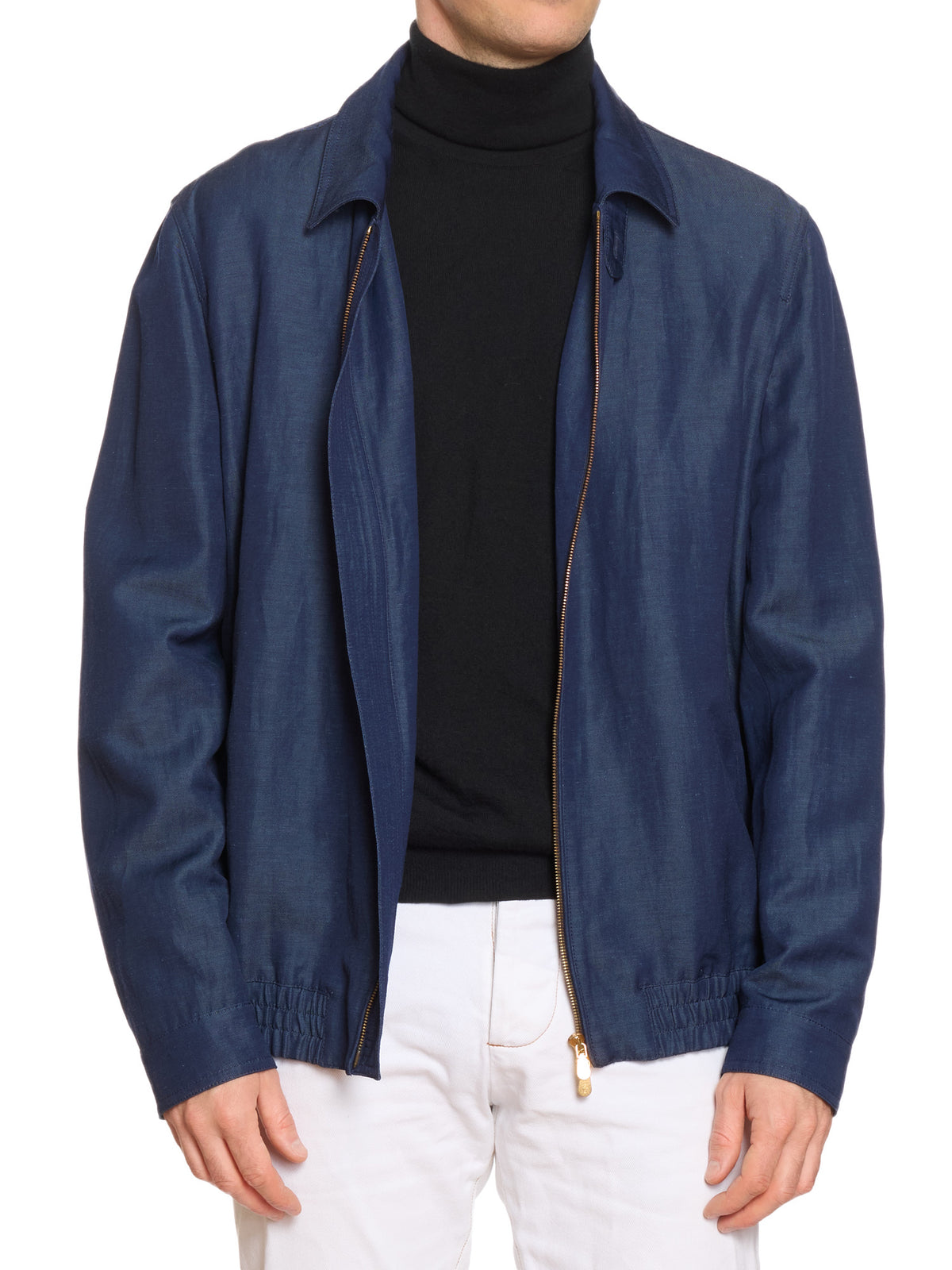 BRUNELLO CUCINELLI Wool-Linen Harrington Denim Jacket Blouson