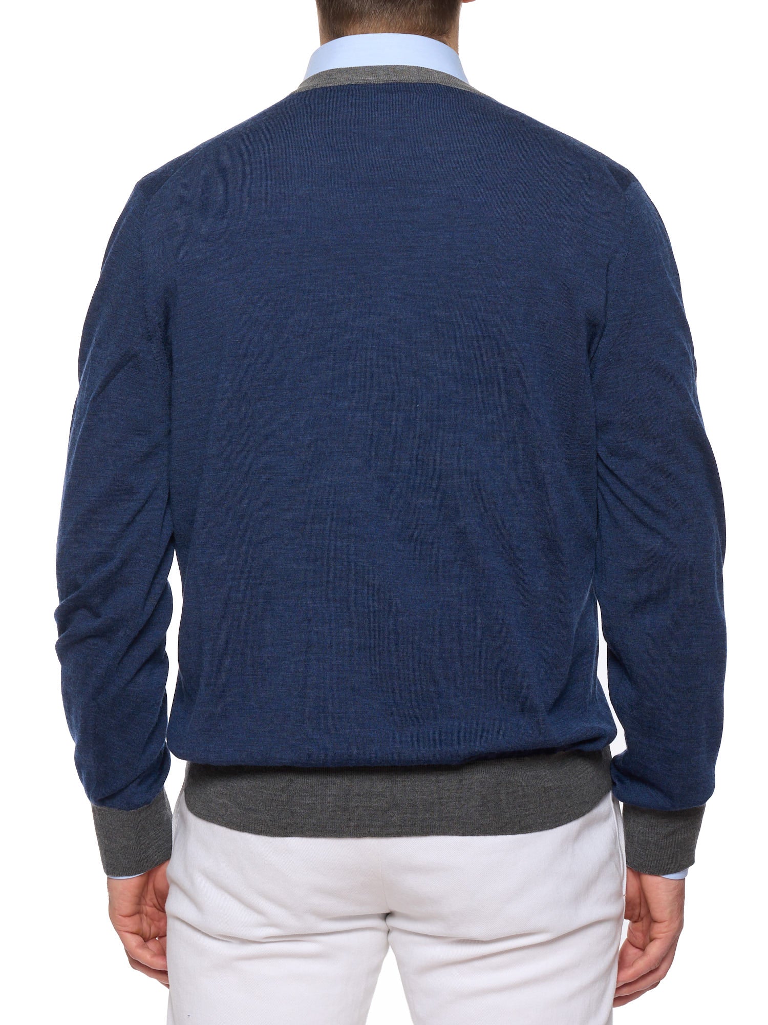 BRUNELLO CUCINELLI Blue Wool Cashmere V-Neck Sweater EU 56 US XL