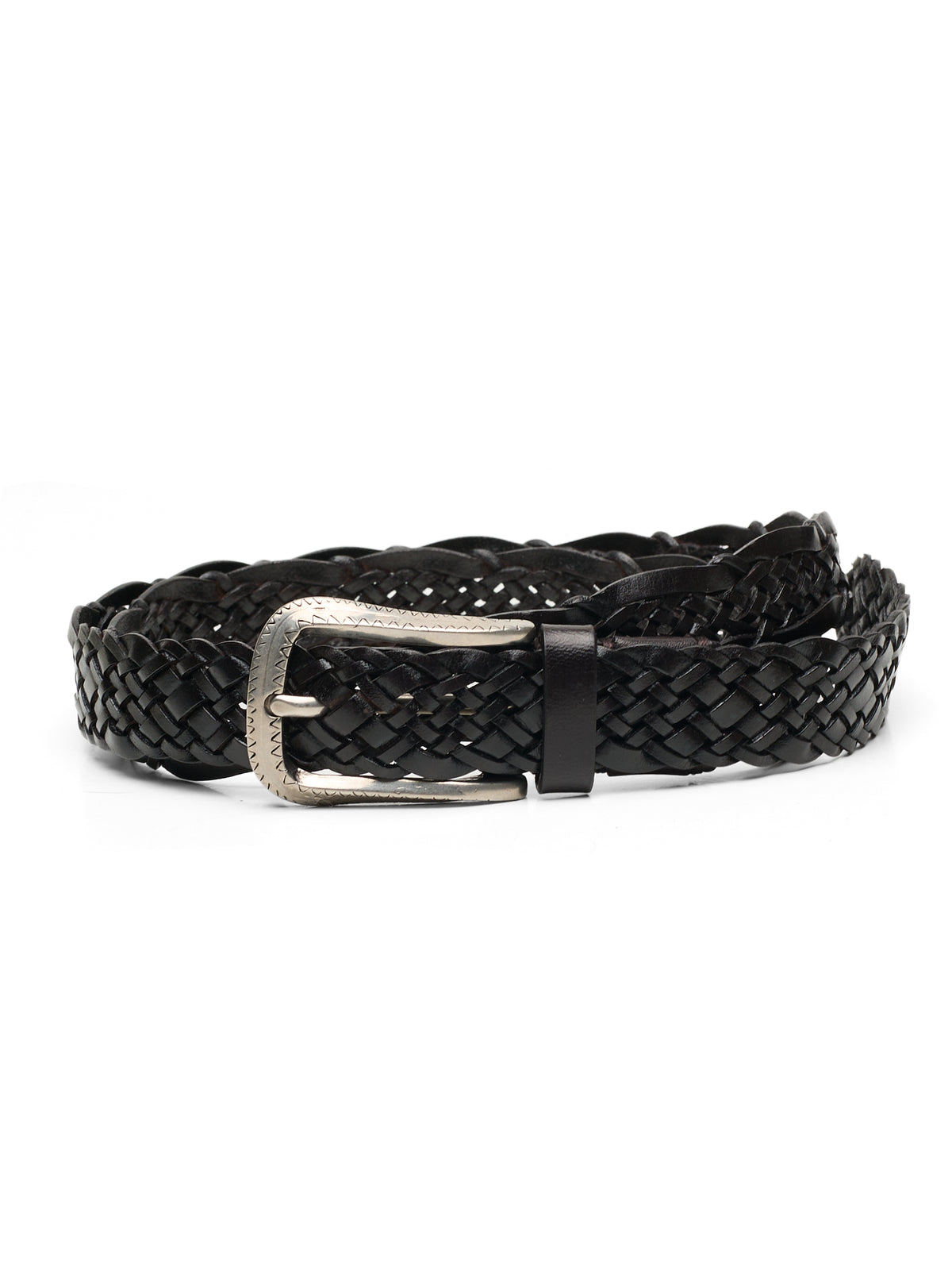 BRUNELLO CUCINELLI Brown Braided Calf Leather Belt with Silver-Tone Buckle 95cm 38"