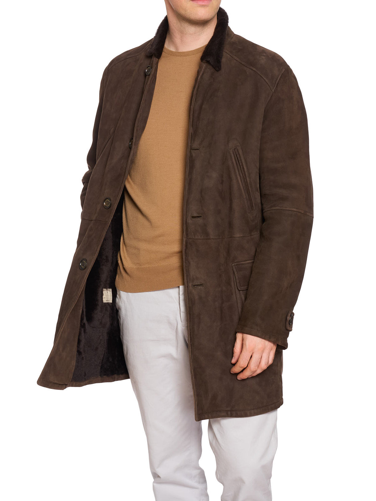 BRUNELLO CUCINELLI Brown Fur Lined Suede Leather Shearling Jacket Coat