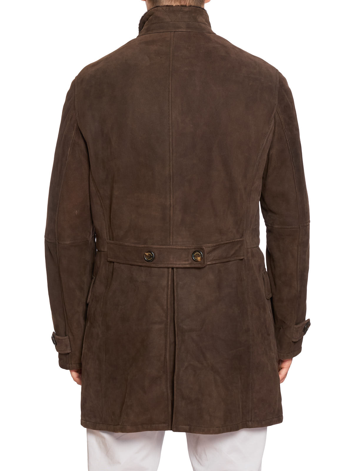 BRUNELLO CUCINELLI Brown Fur Lined Suede Leather Shearling Jacket Coat