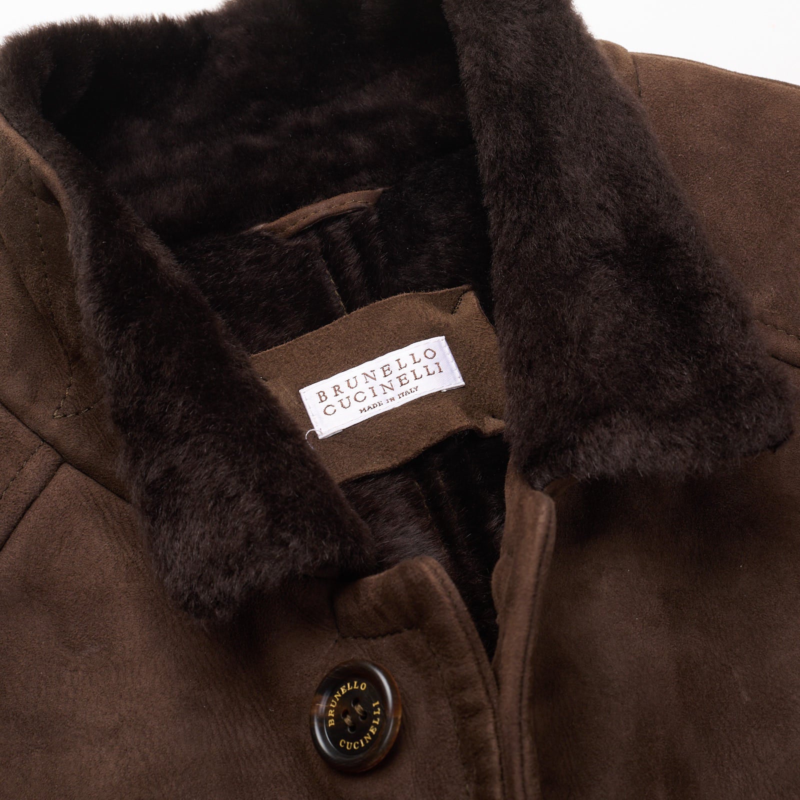 BRUNELLO CUCINELLI Brown Fur Lined Suede Leather Shearling Jacket Coat