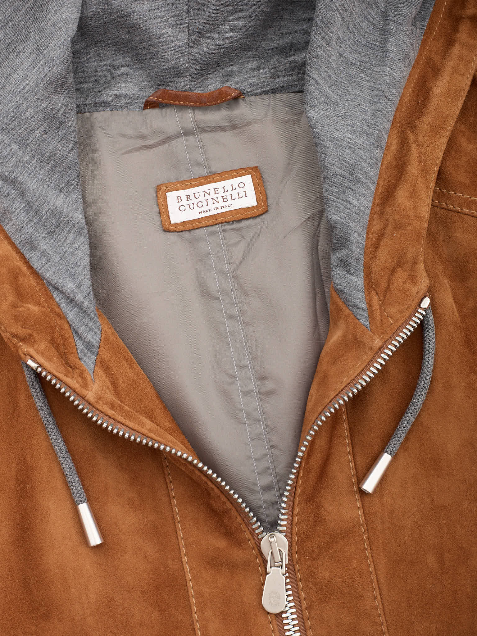 BRUNELLO CUCINELLI Brown Hooded Leather Jacket NEW L