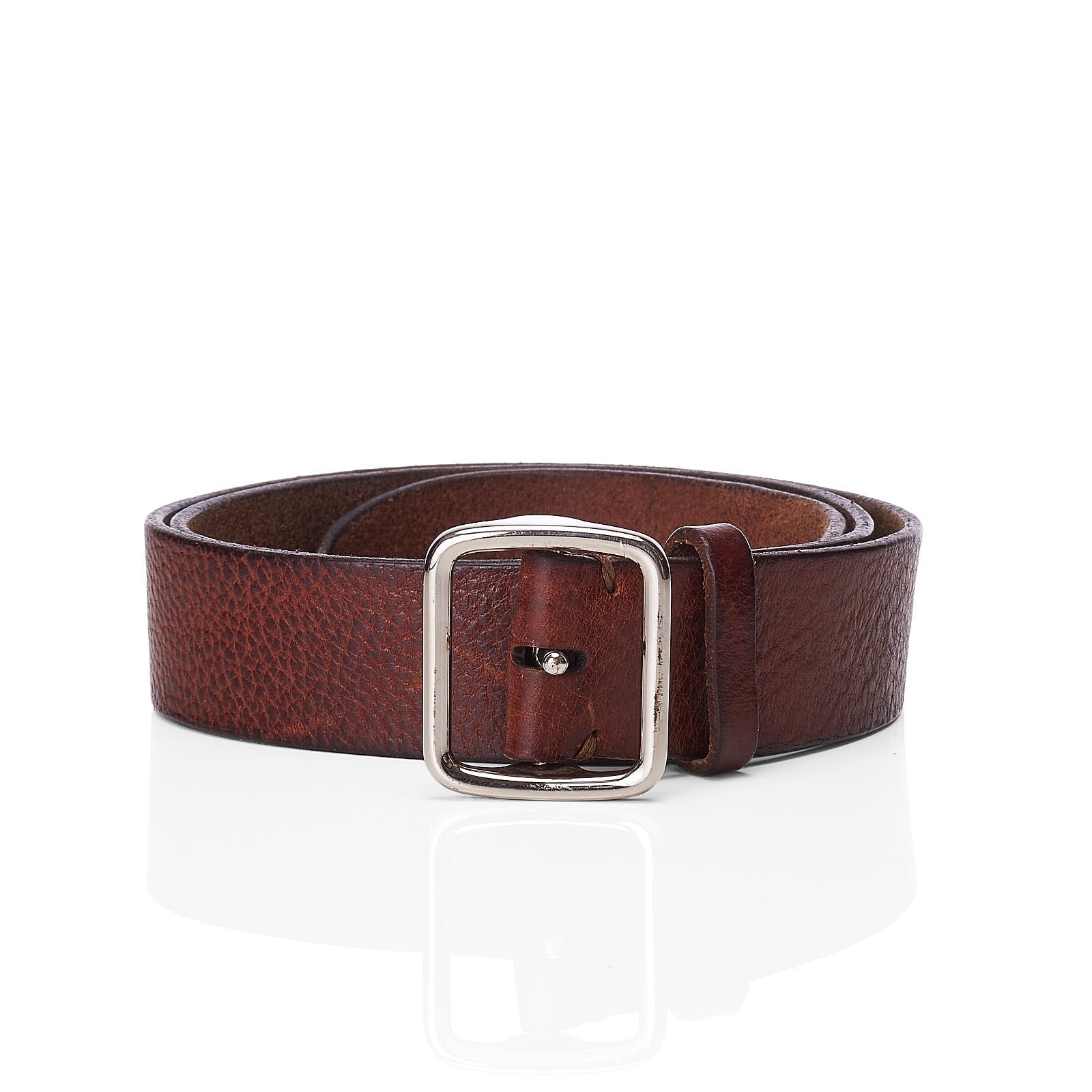BRUNELLO CUCINELLI  Brown Leather Belt with Silver-Tone Buckle 90cm 36"