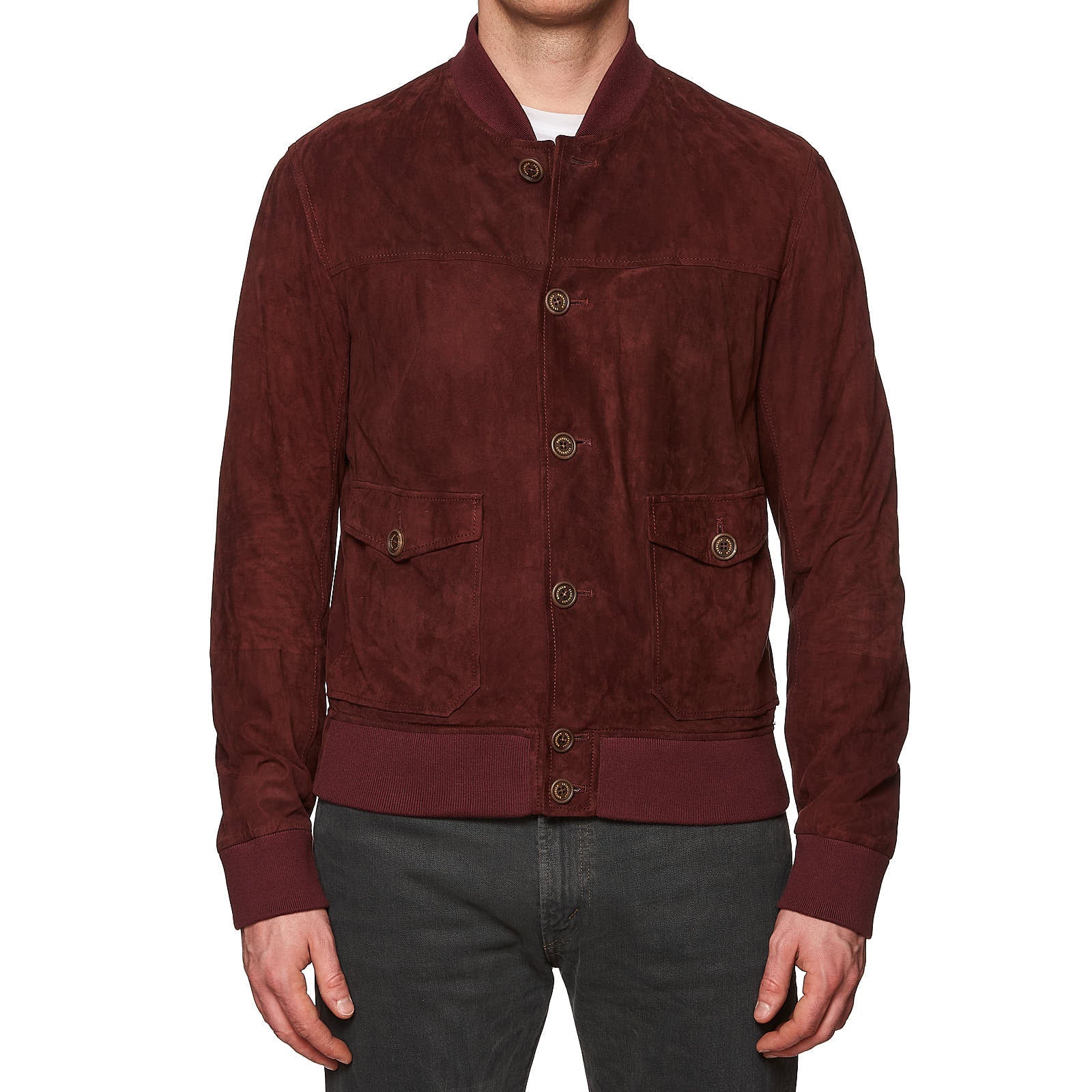 BRUNELLO CUCINELLI Burgundy Suede Leather Unlined Flight Bomber Jacket Size L BRUNELLO CUCINELLI