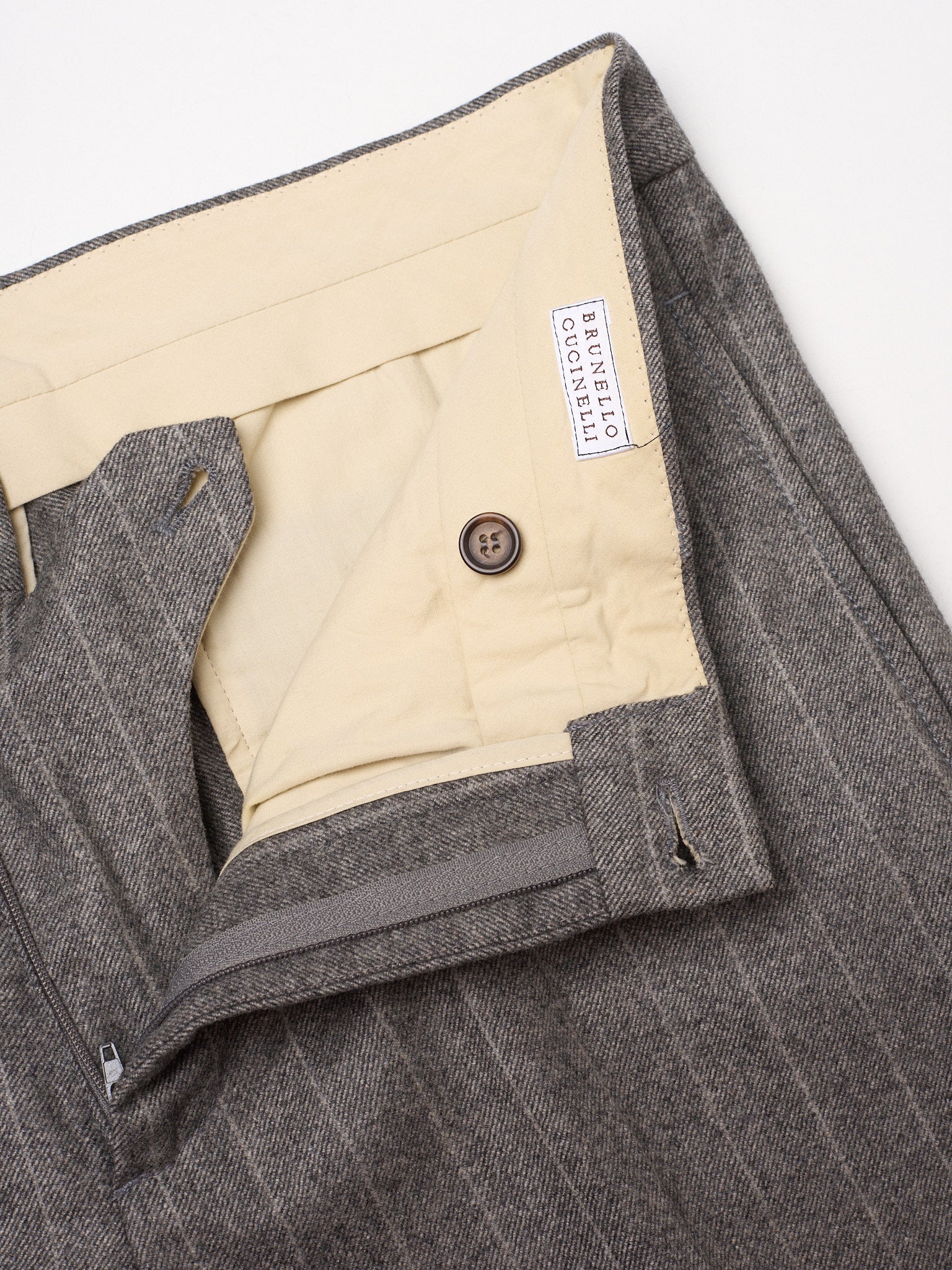 BRUNELLO CUCINELLI Dark Gray Chalk Stripe Wool Dress Pants