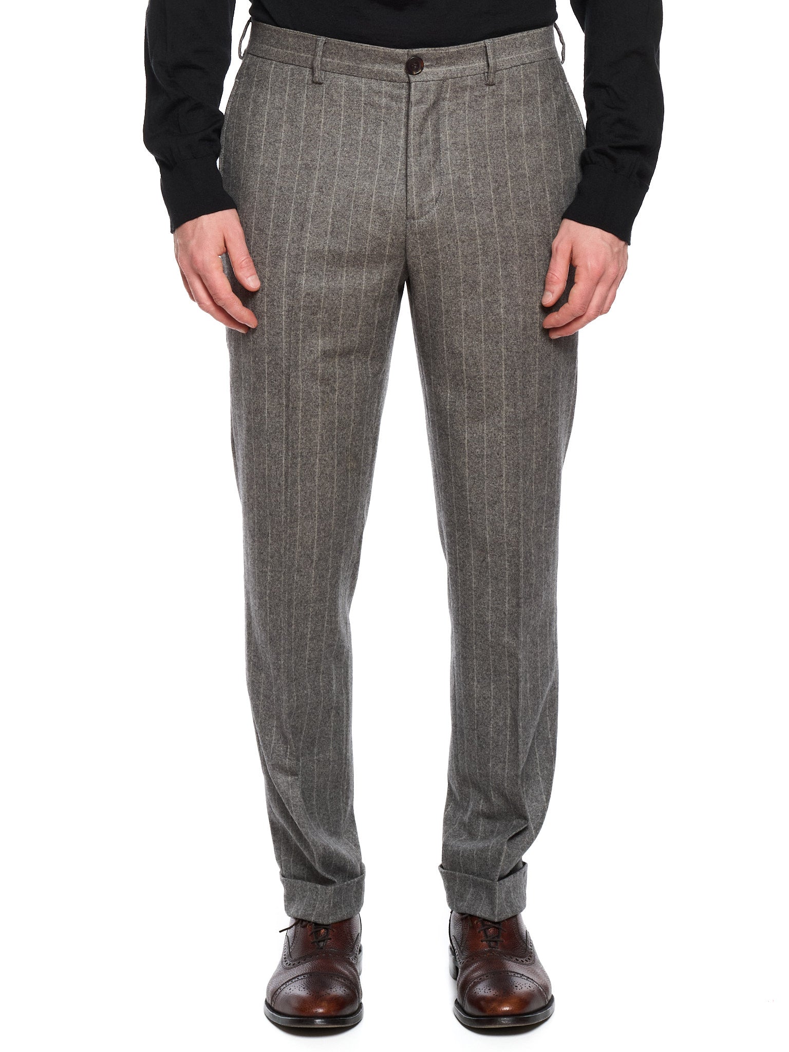 BRUNELLO CUCINELLI Dark Gray Chalk Stripe Wool Dress Pants