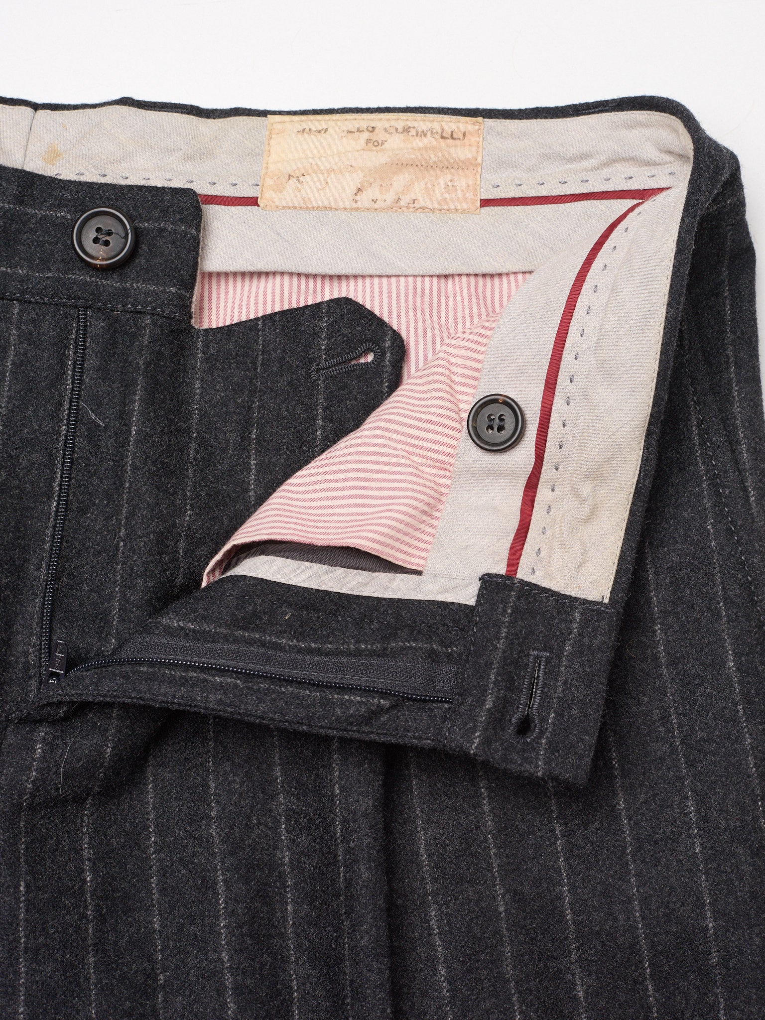 BRUNELLO CUCINELLI Dark Gray Chalk Stripe Wool Dress Pants