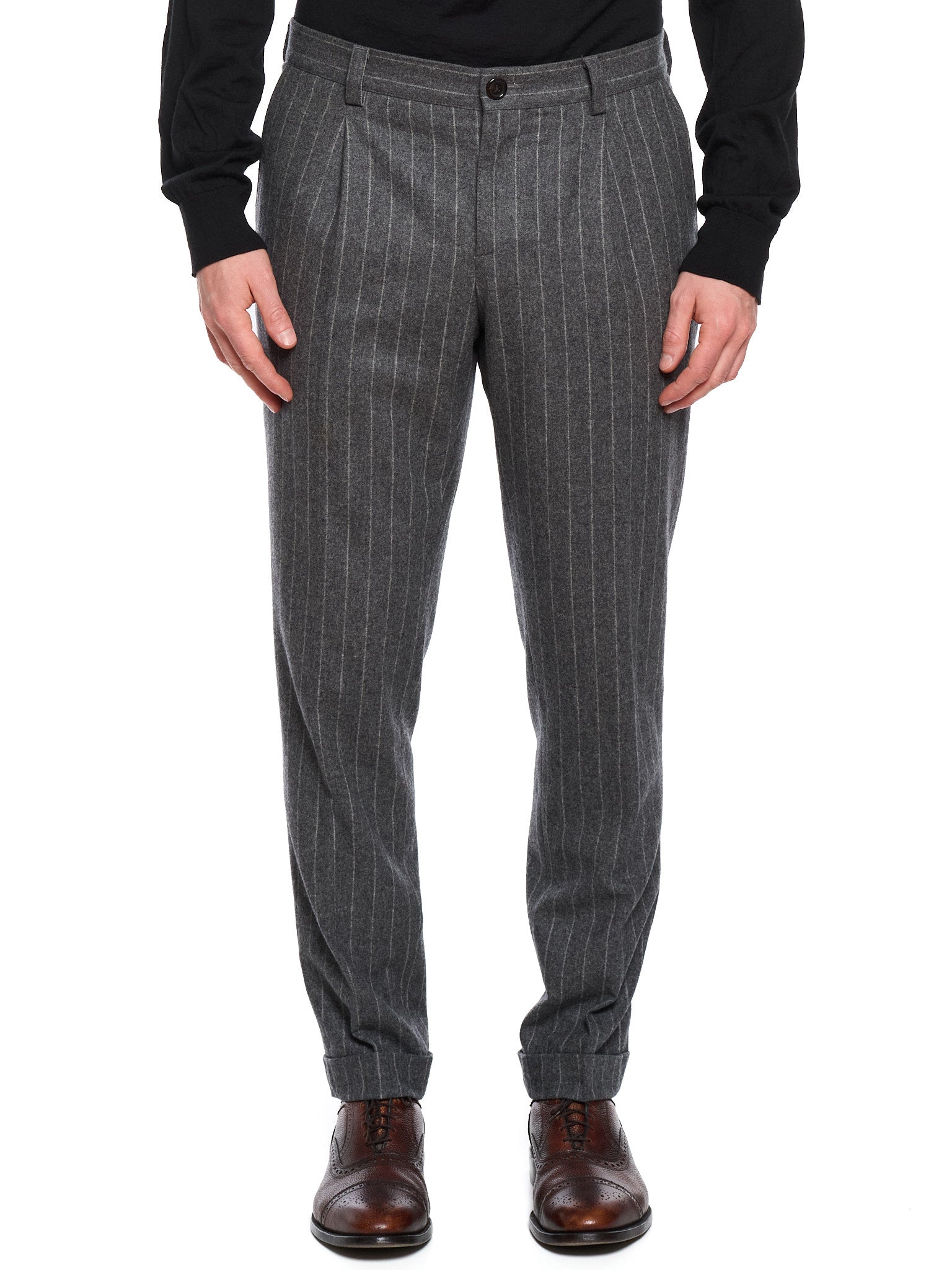 BRUNELLO CUCINELLI Gray Chalk Stripe Wool Dress Pants