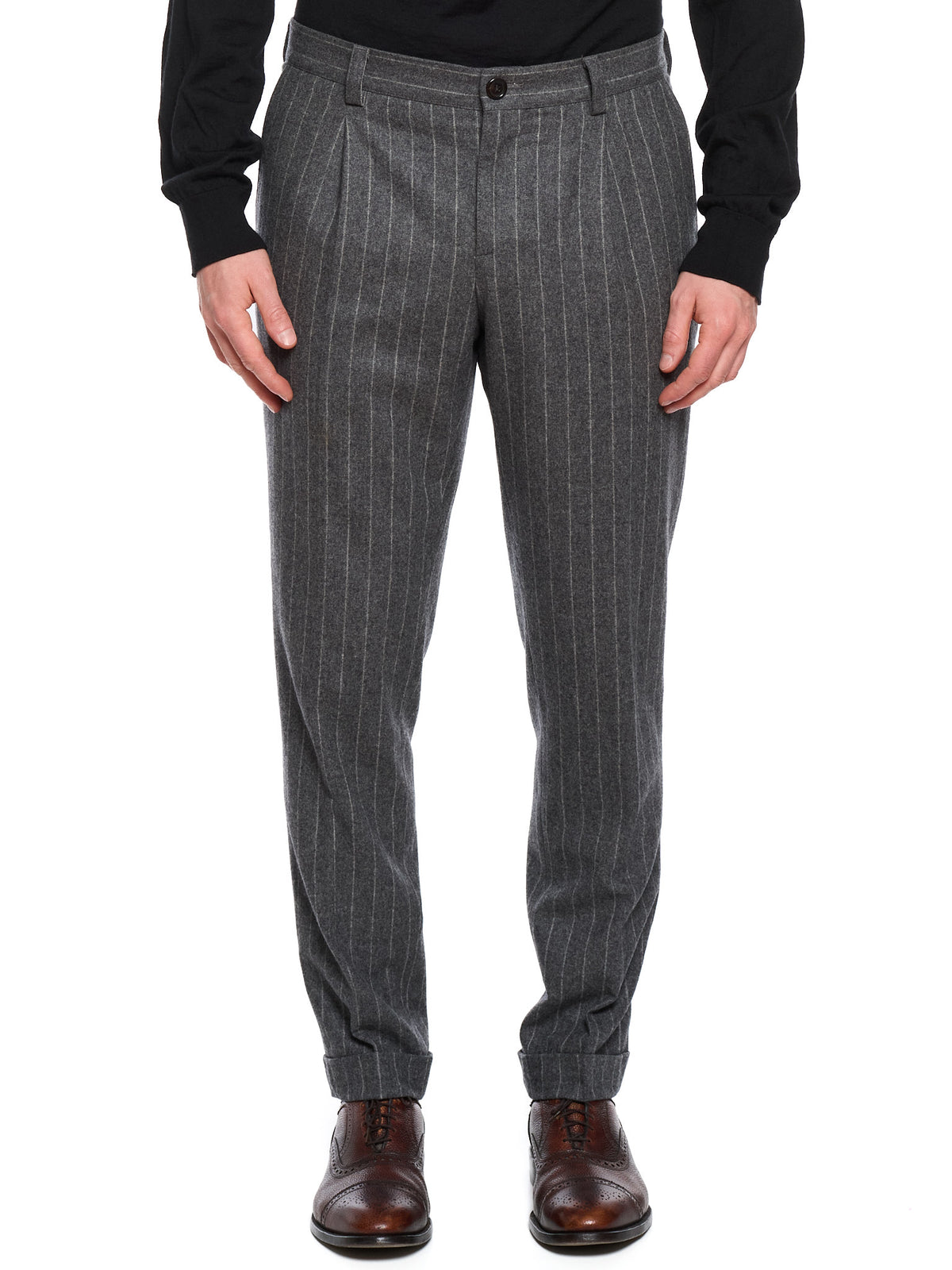 BRUNELLO CUCINELLI Gray Chalk Stripe Wool Dress Pants