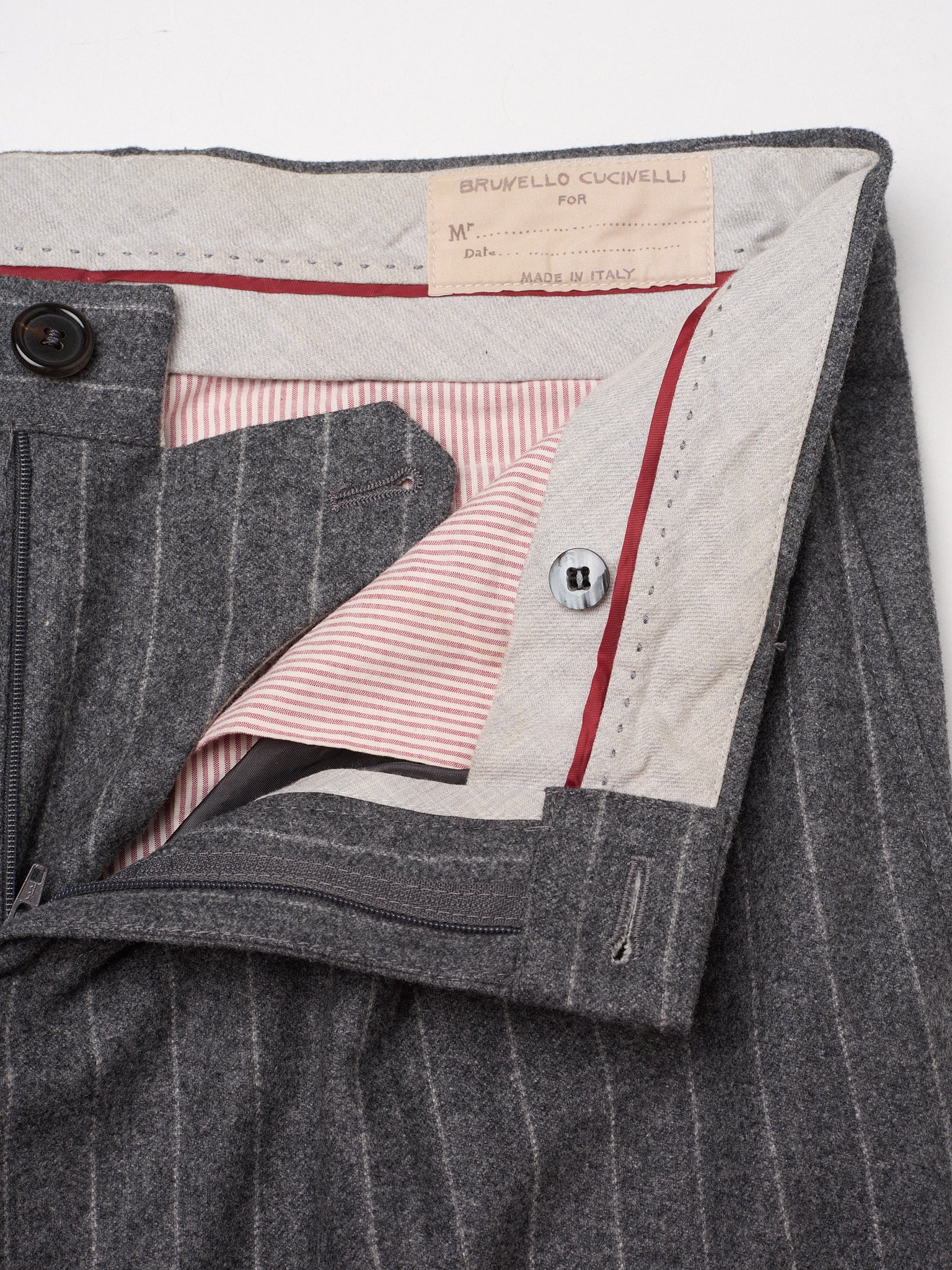 BRUNELLO CUCINELLI Gray Chalk Stripe Wool Dress Pants