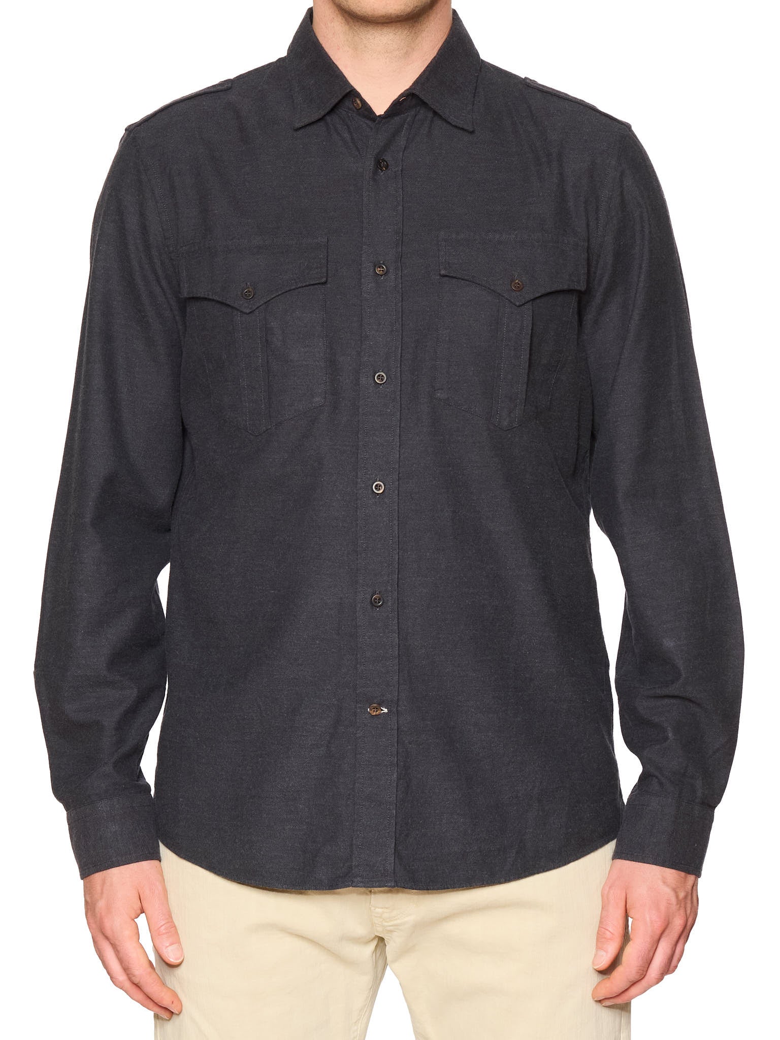 BRUNELLO CUCINELLI Gray Cotton Leisure Fit Shirt XL