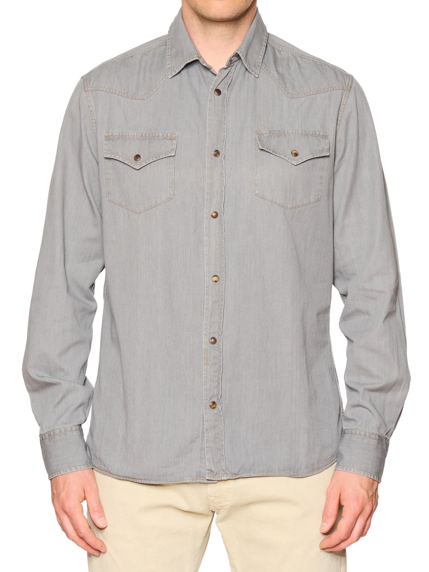 BRUNELLO CUCINELLI Gray Washed Denim Leisure Fit Casual Western Shirt Size XL