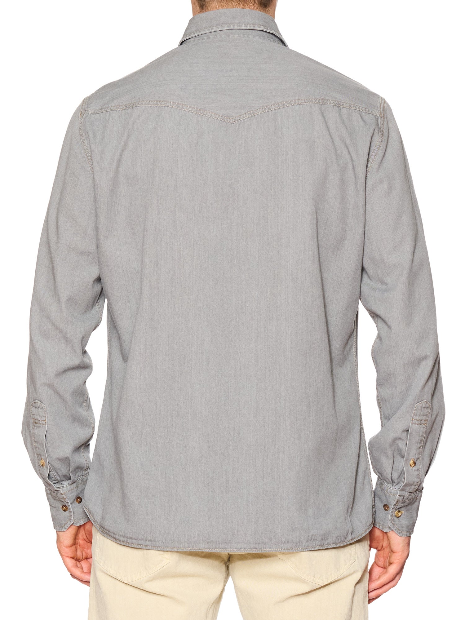 BRUNELLO CUCINELLI Gray Washed Denim Leisure Fit Casual Western Shirt Size XL