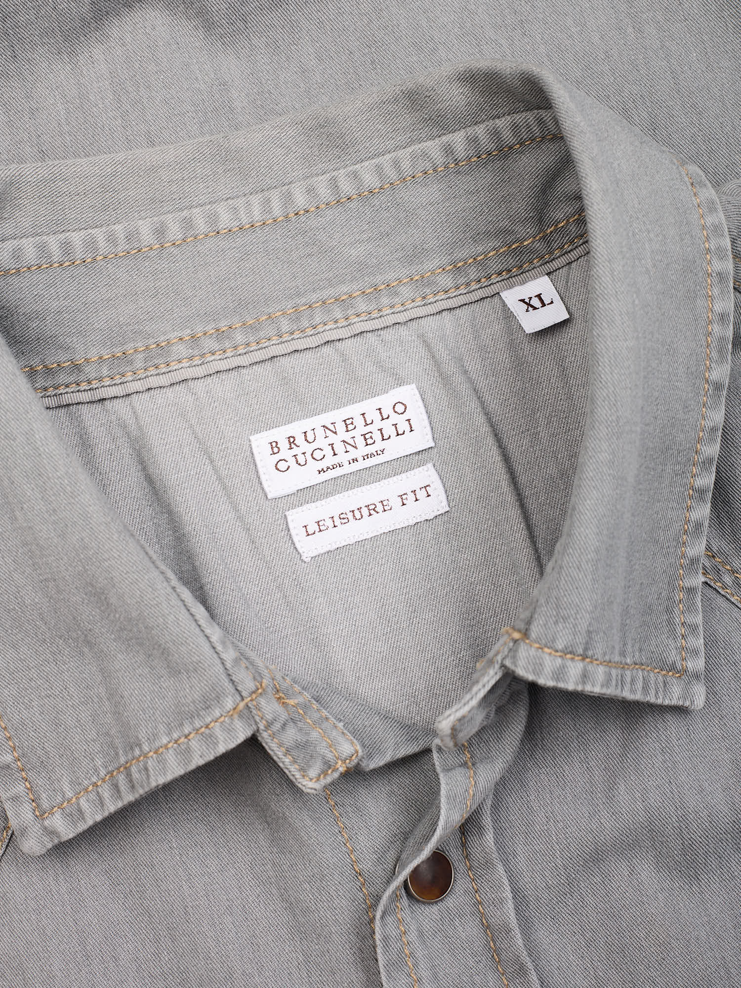 BRUNELLO CUCINELLI Gray Washed Denim Leisure Fit Casual Western Shirt Size XL