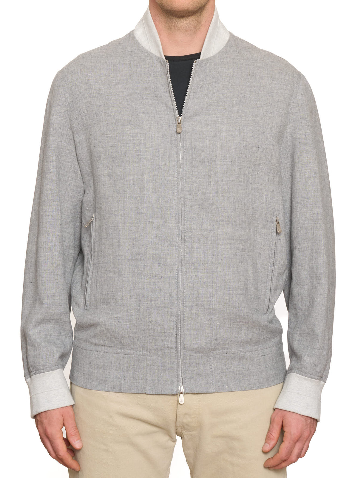 BRUNELLO CUCINELLI Gray Linen-Wool Bomber Jacket NEW