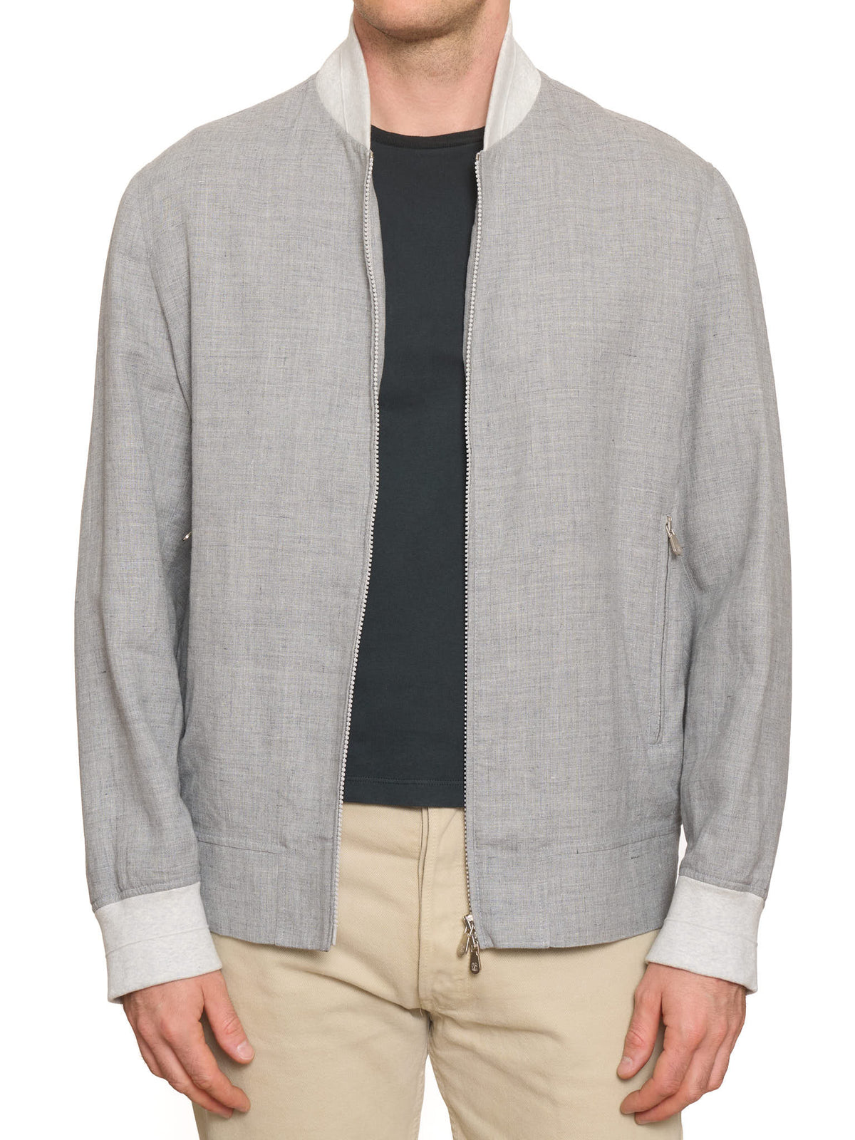 BRUNELLO CUCINELLI Gray Linen-Wool Bomber Jacket NEW