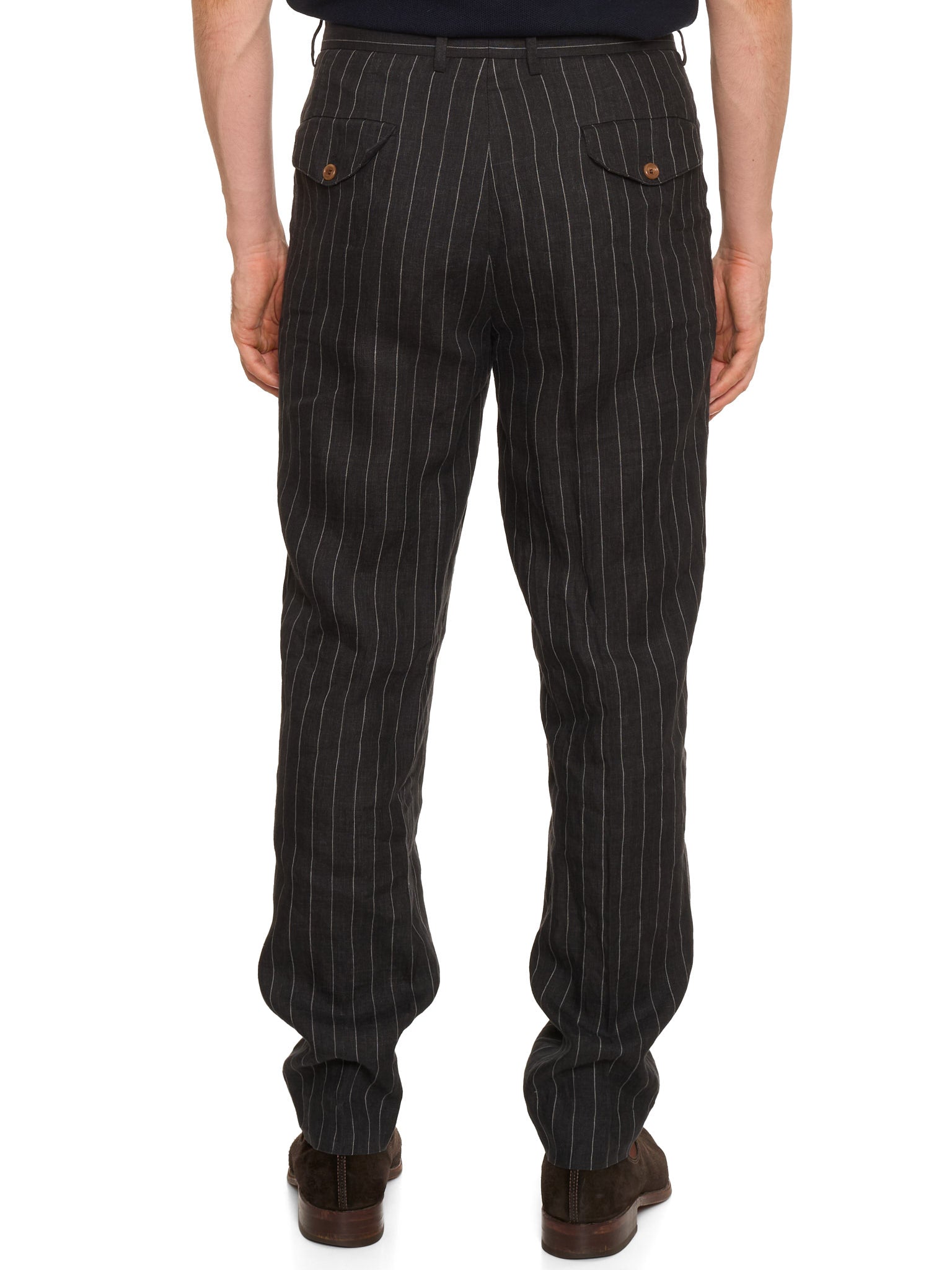 BRUNELLO CUCINELLI Gray Striped Linen Leisure Fit Chevron Pants NEW