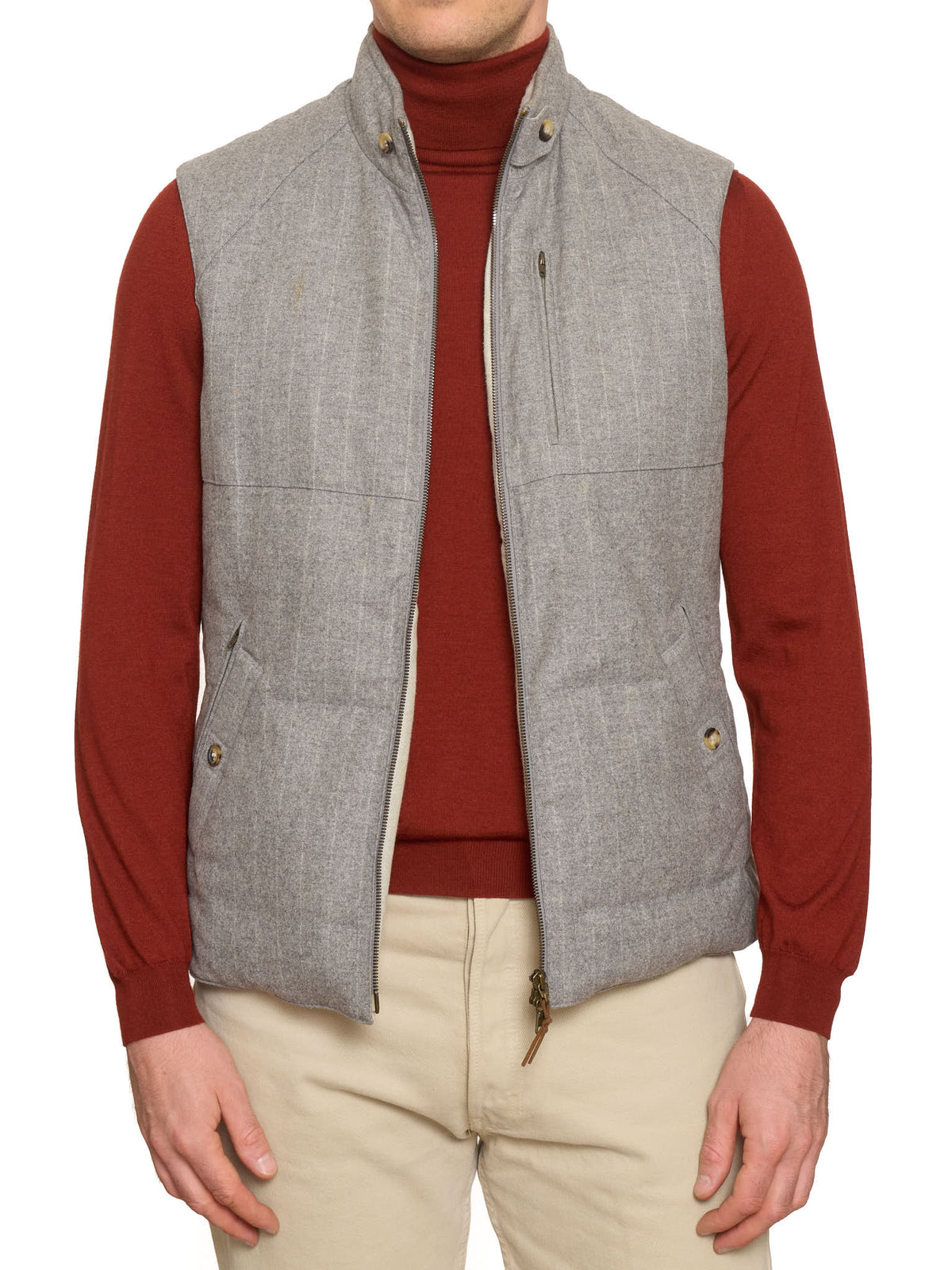 BRUNELLO CUCINELLI Gray Striped Wool-Cashmere Vest