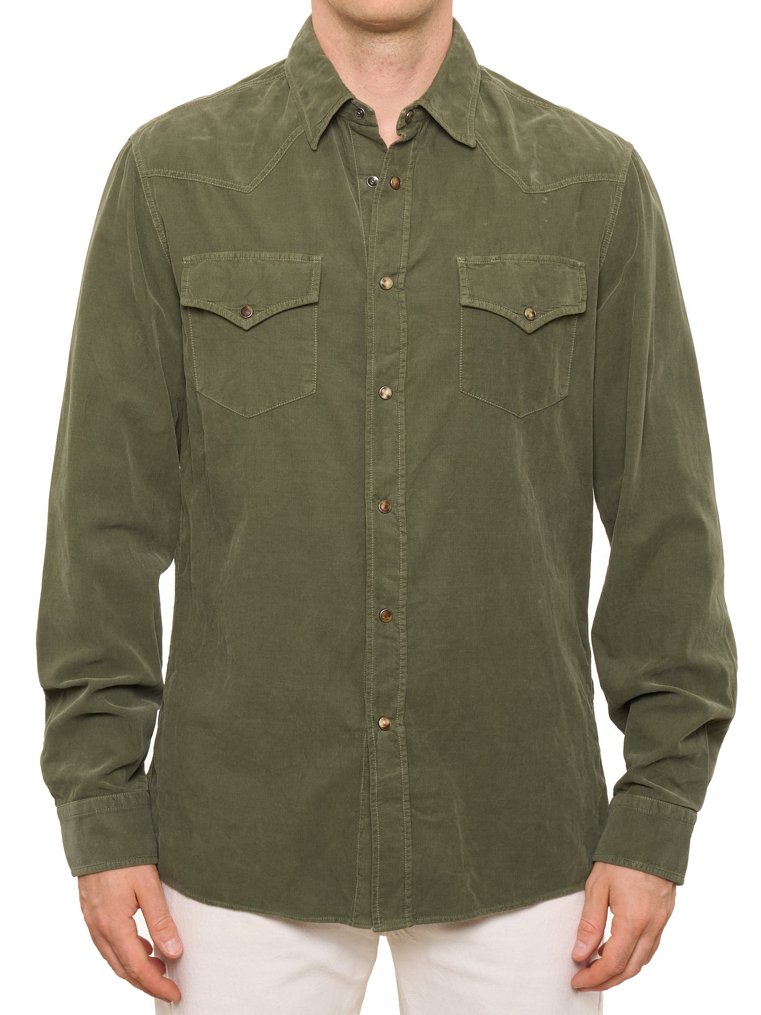 BRUNELLO CUCINELLI Green Leisure Fit Western Corduroy Shirt