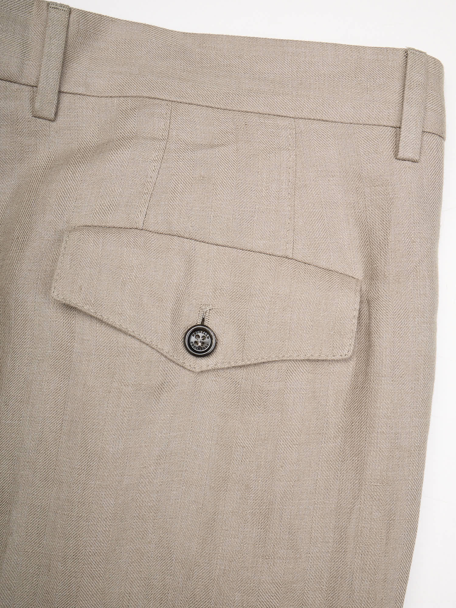 BRUNELLO CUCINELLI Beige Heringbone Linen Leisure Fit Pants