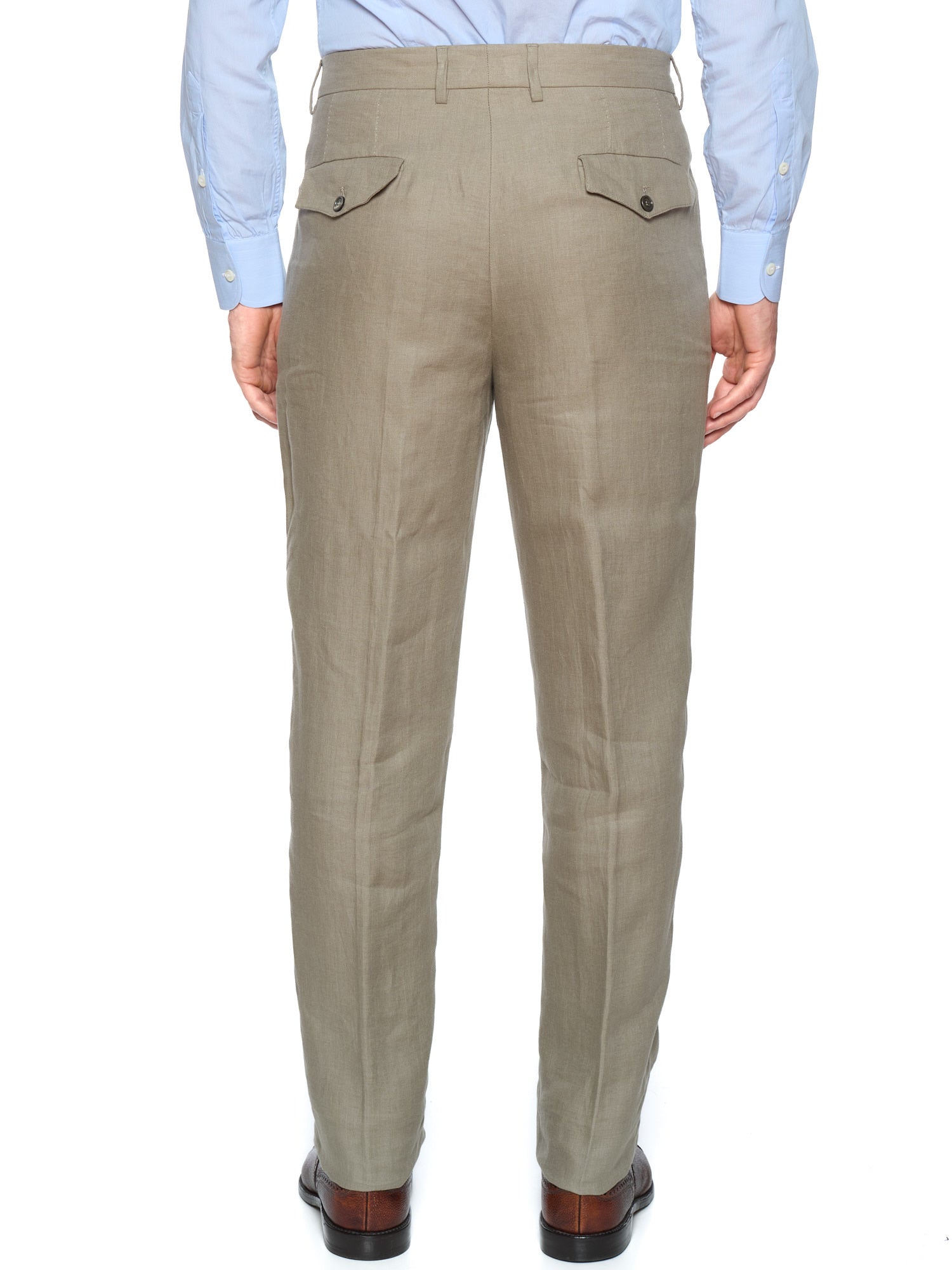 BRUNELLO CUCINELLI Beige Heringbone Linen Leisure Fit Pants